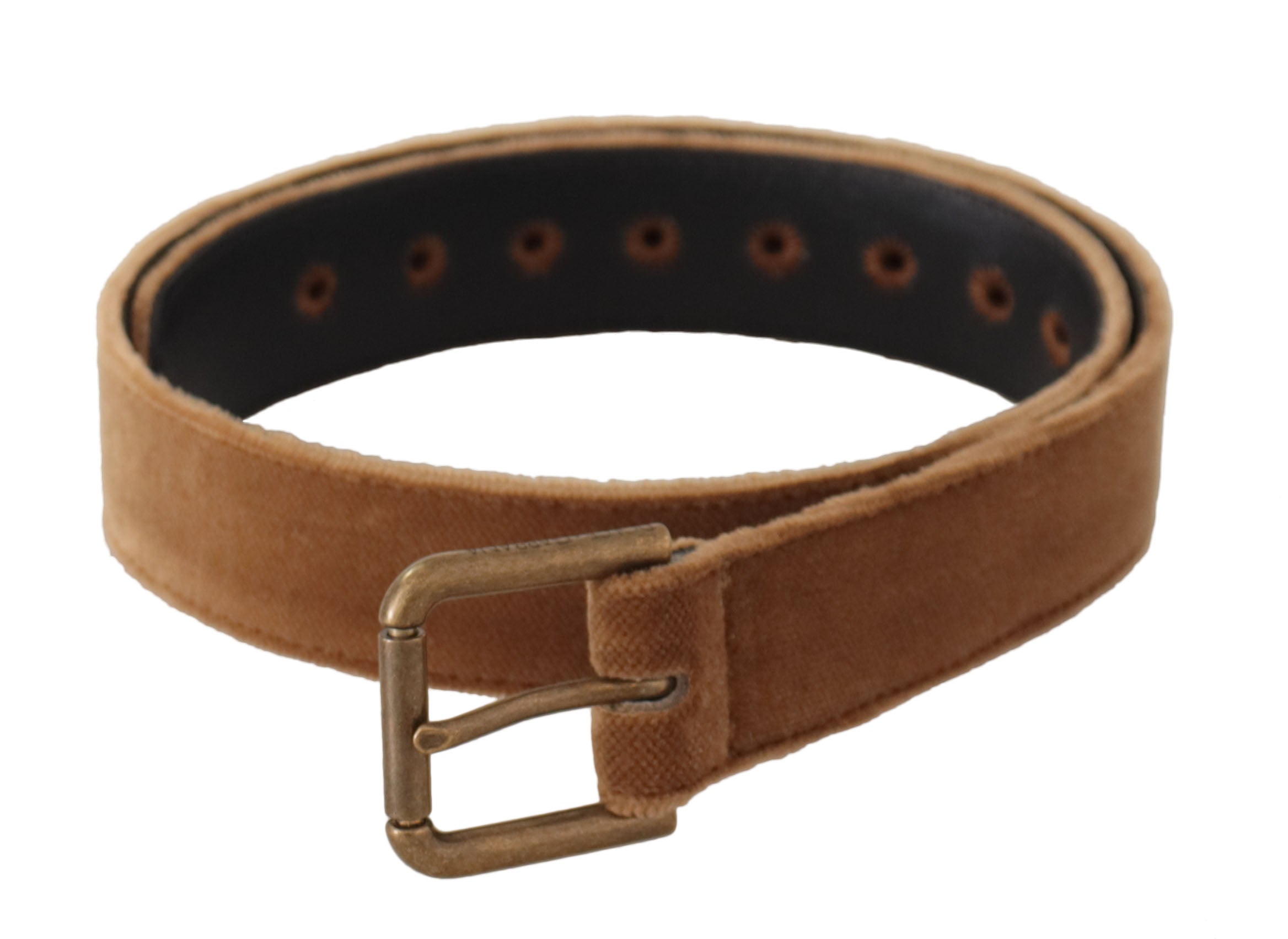 Dolce & Gabbana Brown Velvet Bronze Vintage Logo Metal Buckle Belt-3