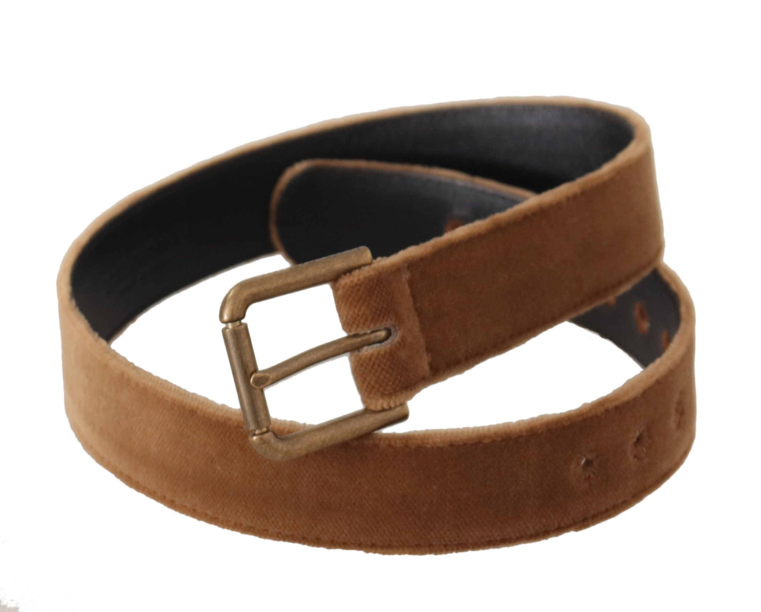 Dolce & Gabbana Brown Velvet Bronze Vintage Logo Metal Buckle Belt-4