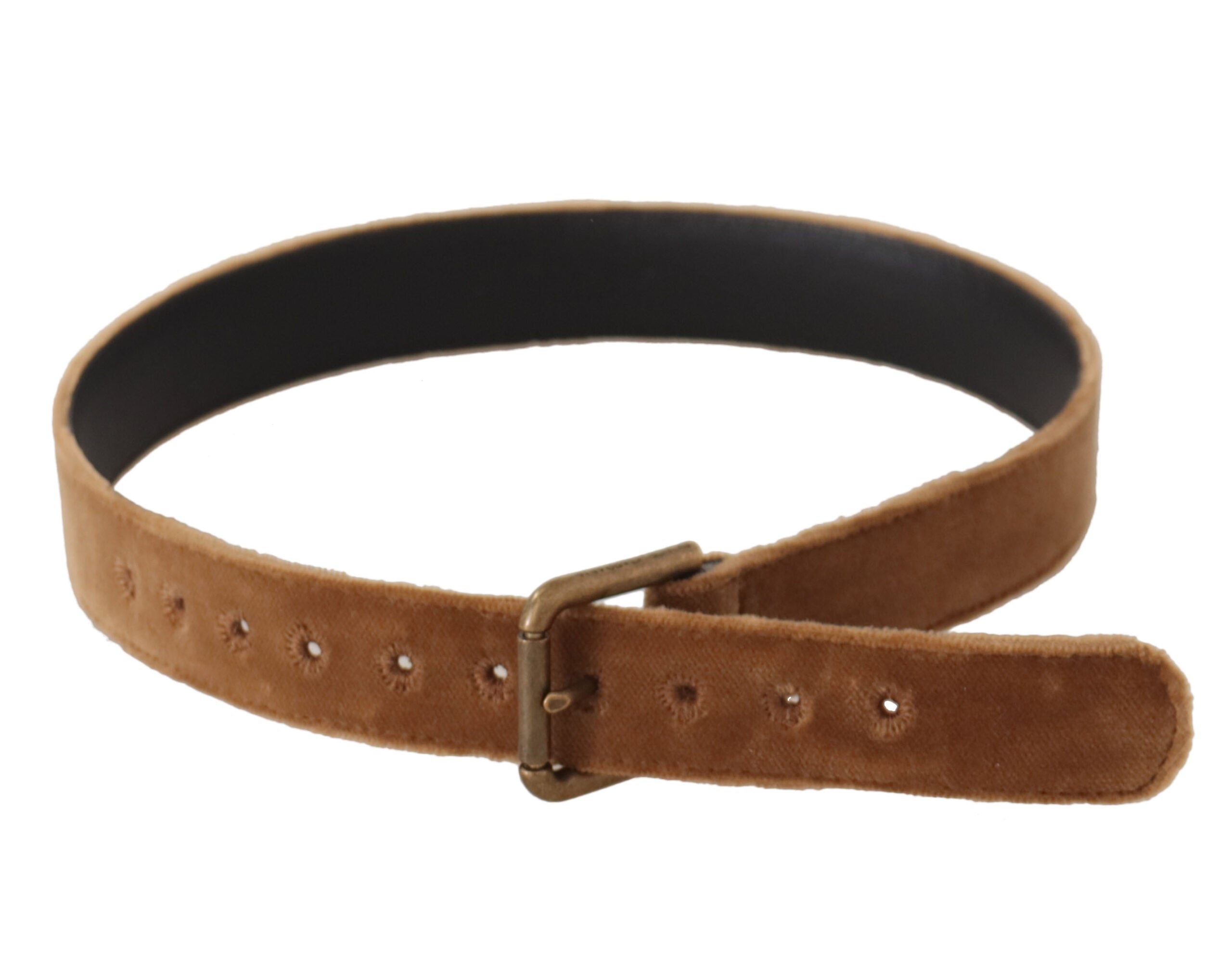 Dolce & Gabbana Brown Velvet Bronze Vintage Logo Metal Buckle Belt-5