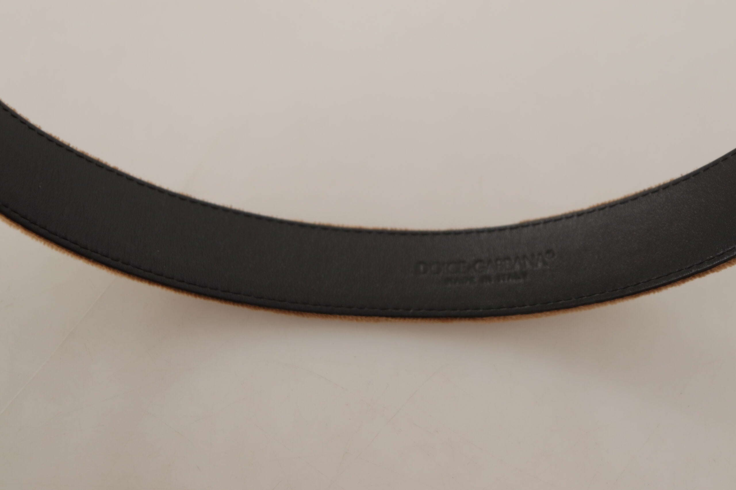 Dolce & Gabbana Brown Velvet Bronze Vintage Logo Metal Buckle Belt-6