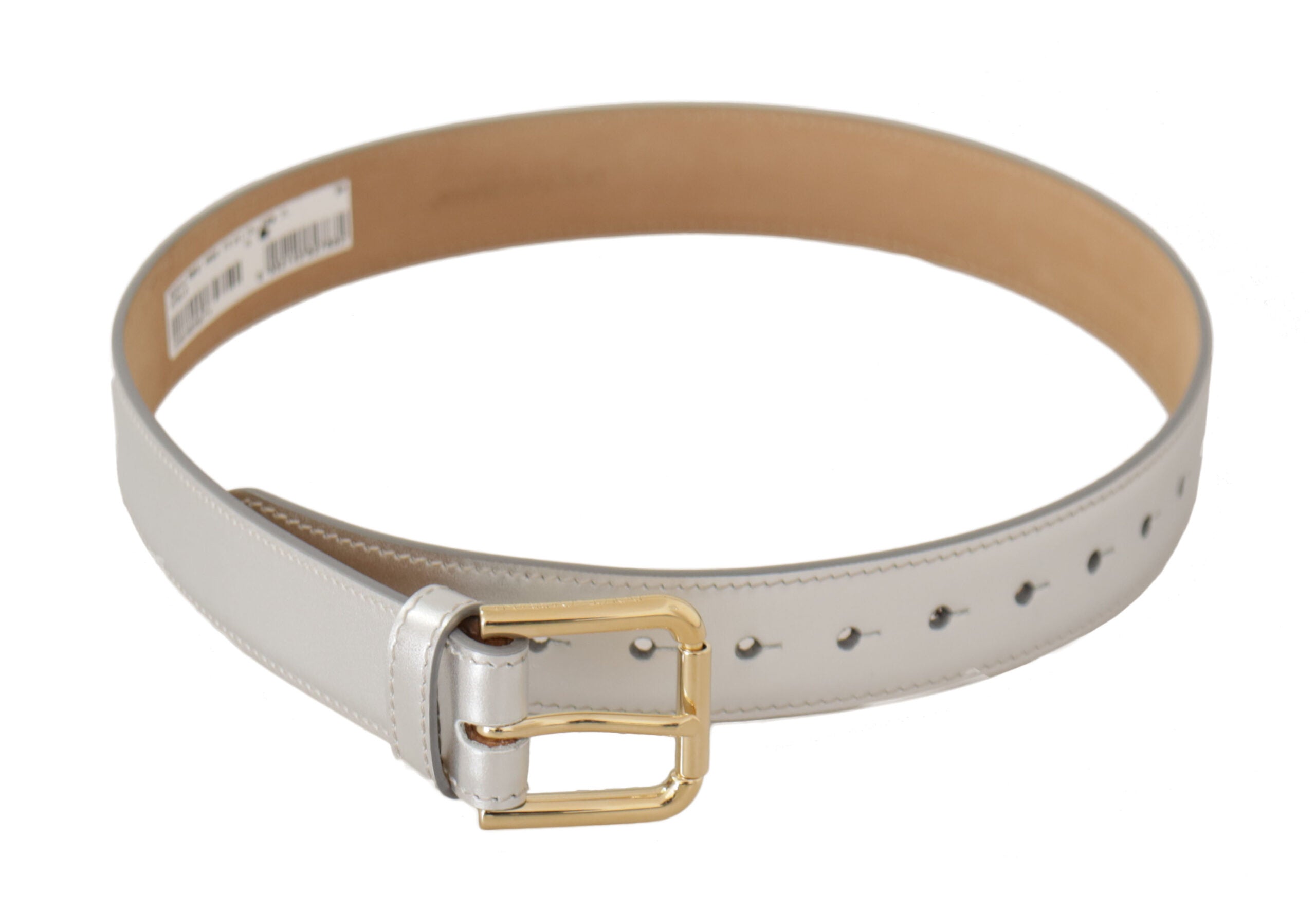 Dolce & Gabbana silver leather belt with gold-tone logo metal buckle-1