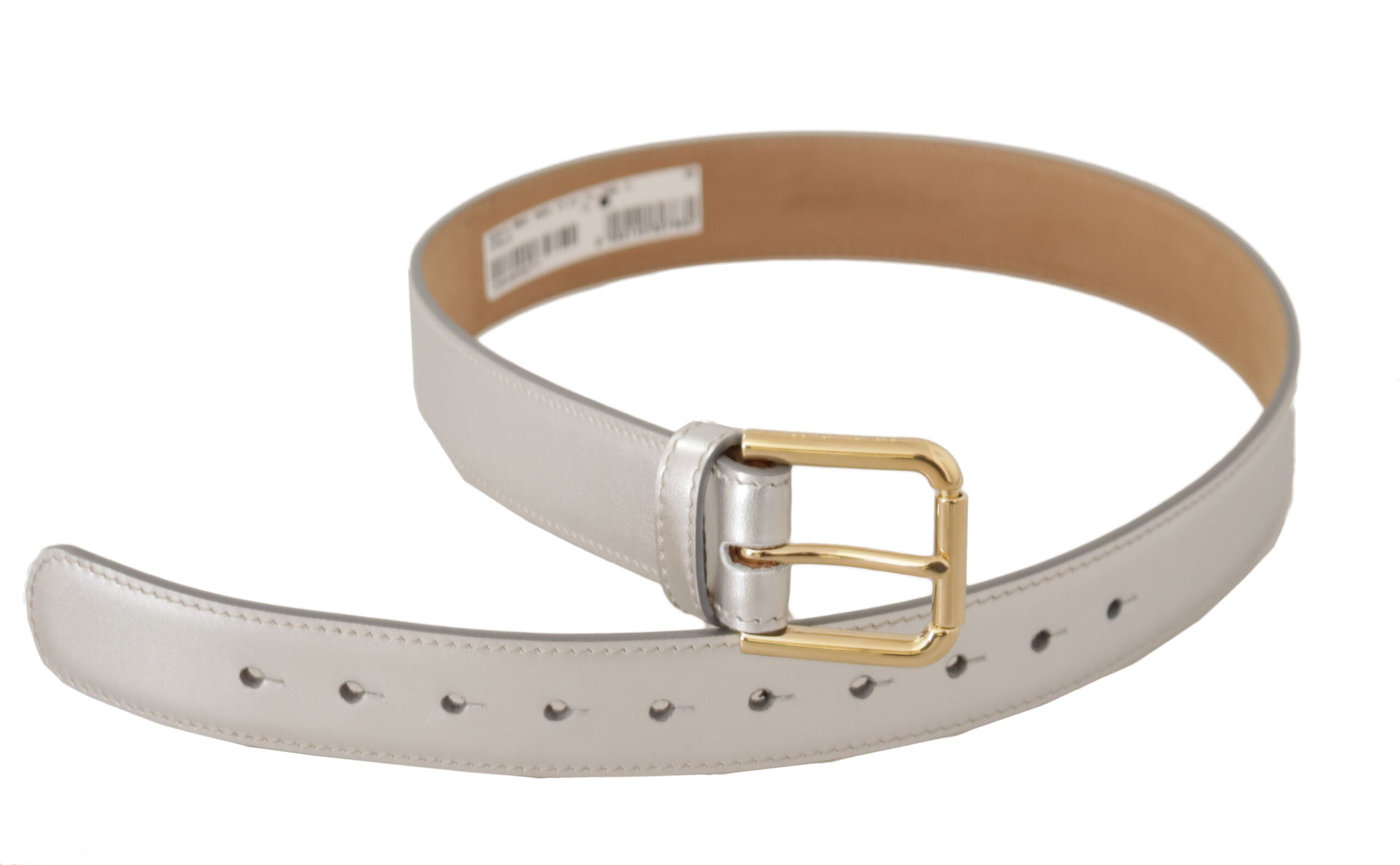 Dolce & Gabbana silver leather belt with gold-tone logo metal buckle-2