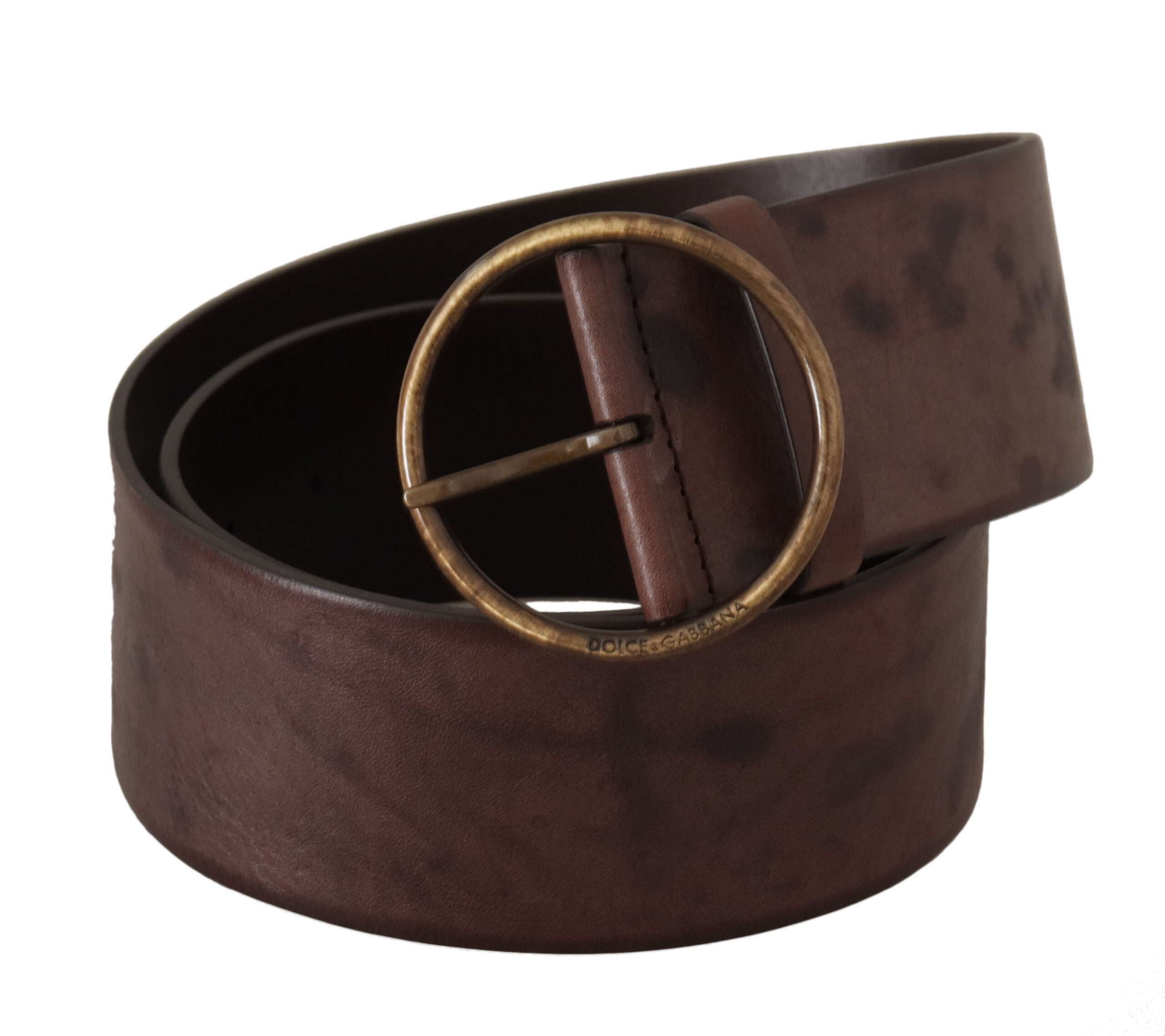 Dolce & Gabbana dark brown wide calfskin logo belt with round buckle-2