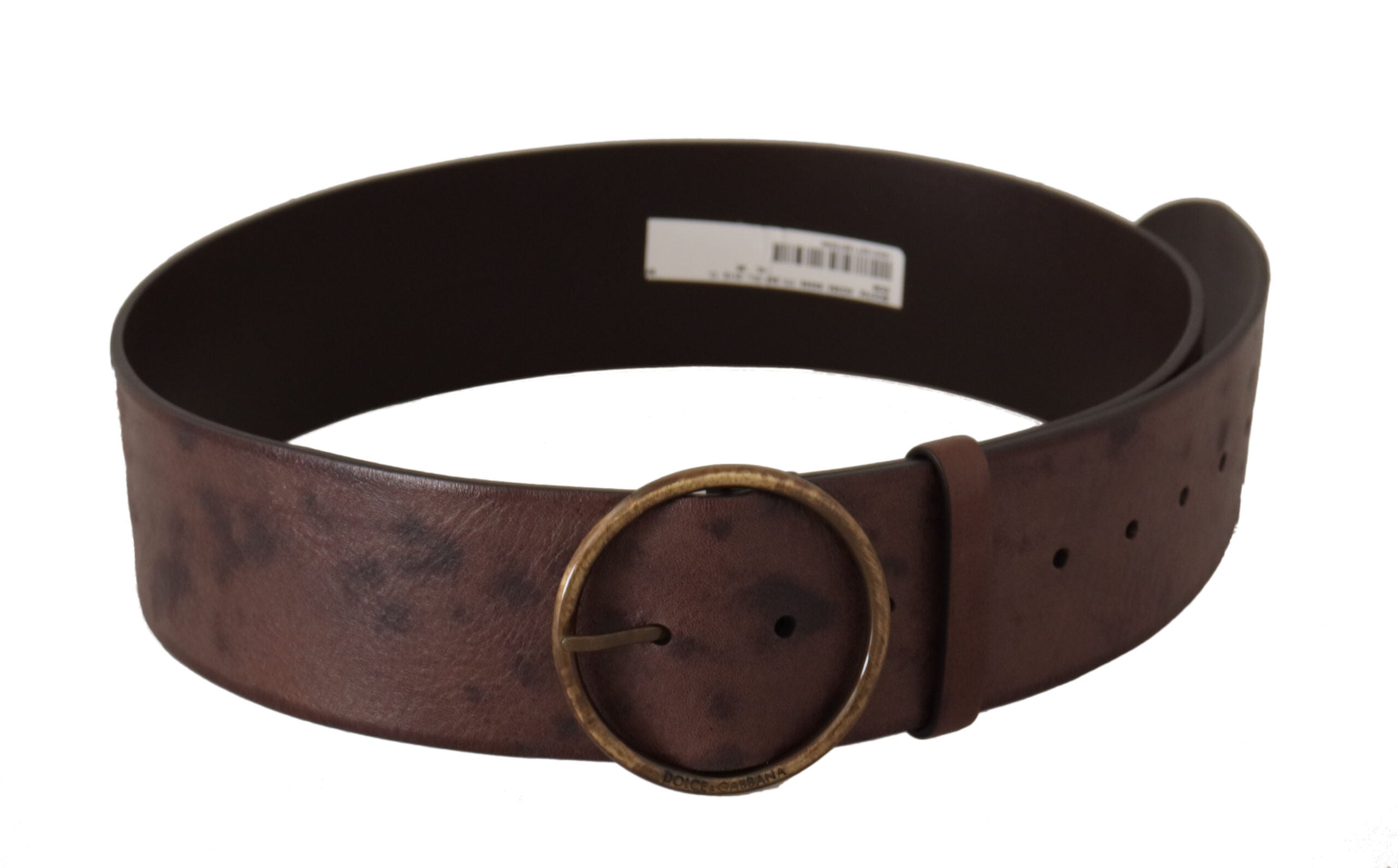 Dolce & Gabbana dark brown wide calfskin logo belt with round buckle-3