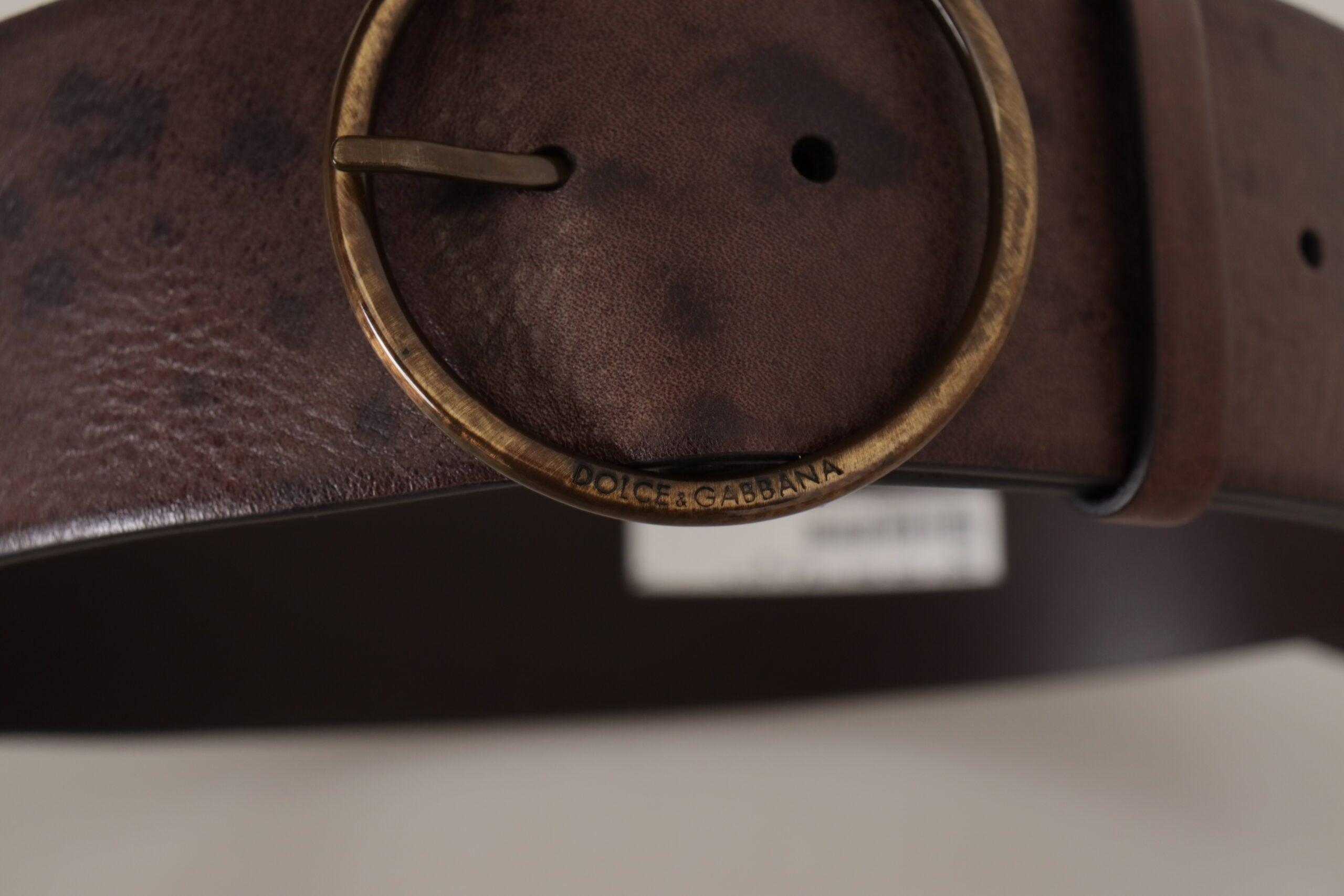 Dolce & Gabbana dark brown wide calfskin logo belt with round buckle-4