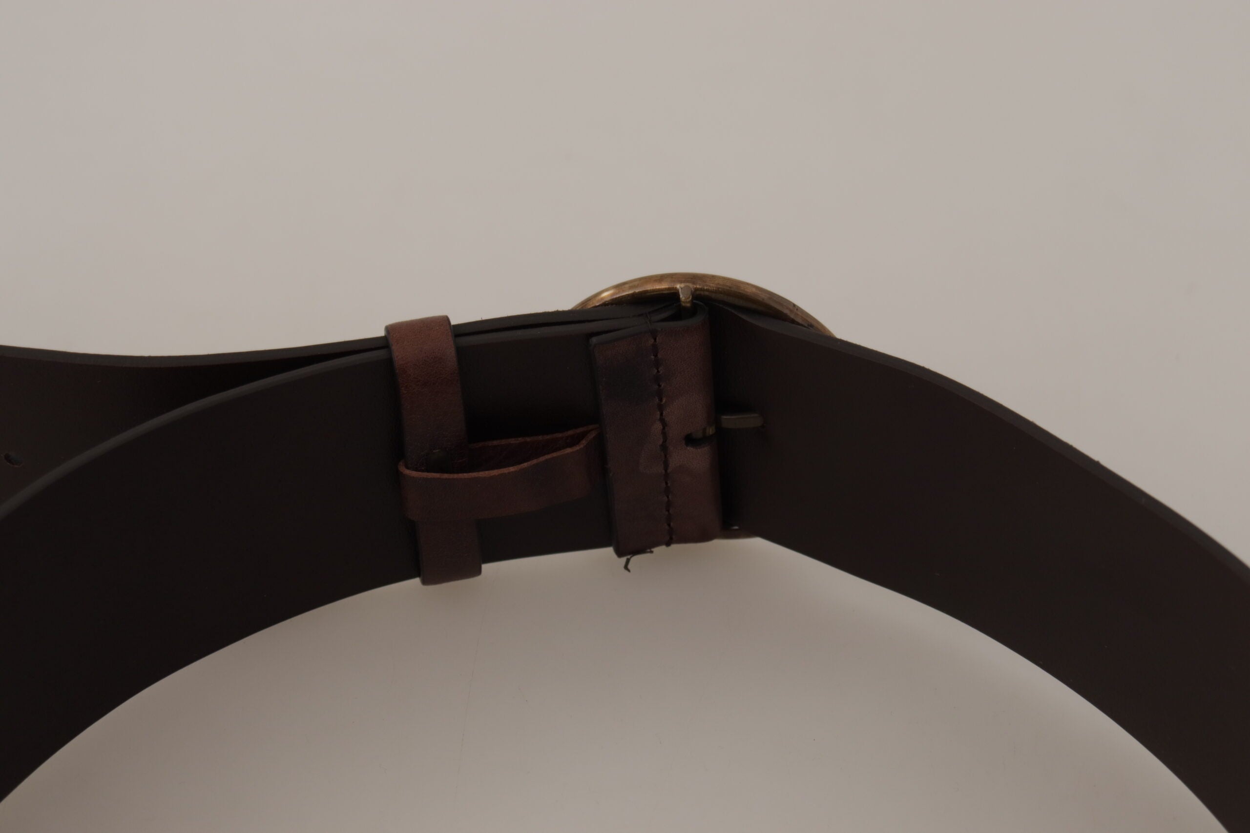 Dolce & Gabbana dark brown wide calfskin logo belt with round buckle-5