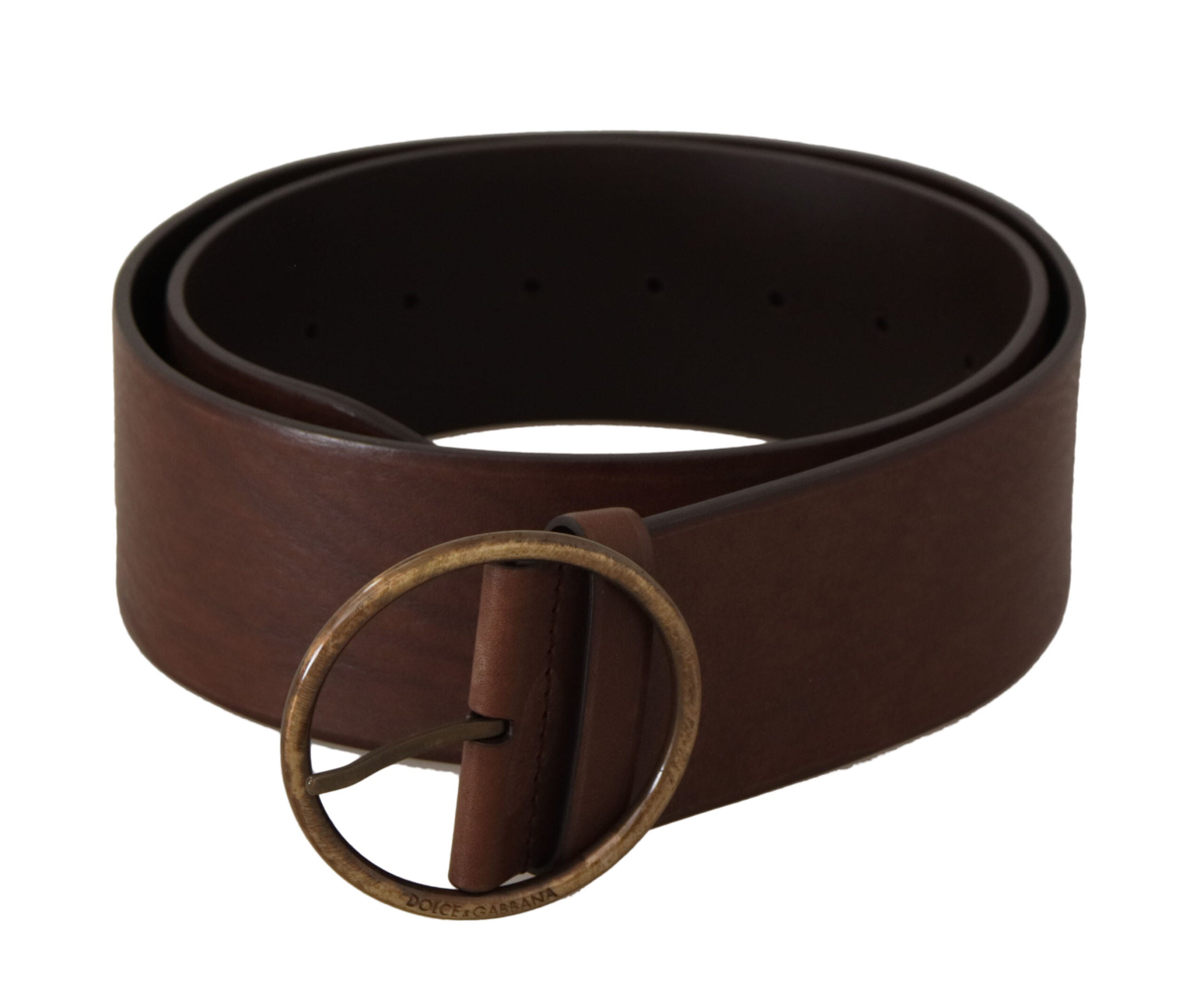 Dolce & Gabbana brown wide leather belt with logo and round metal buckle-1