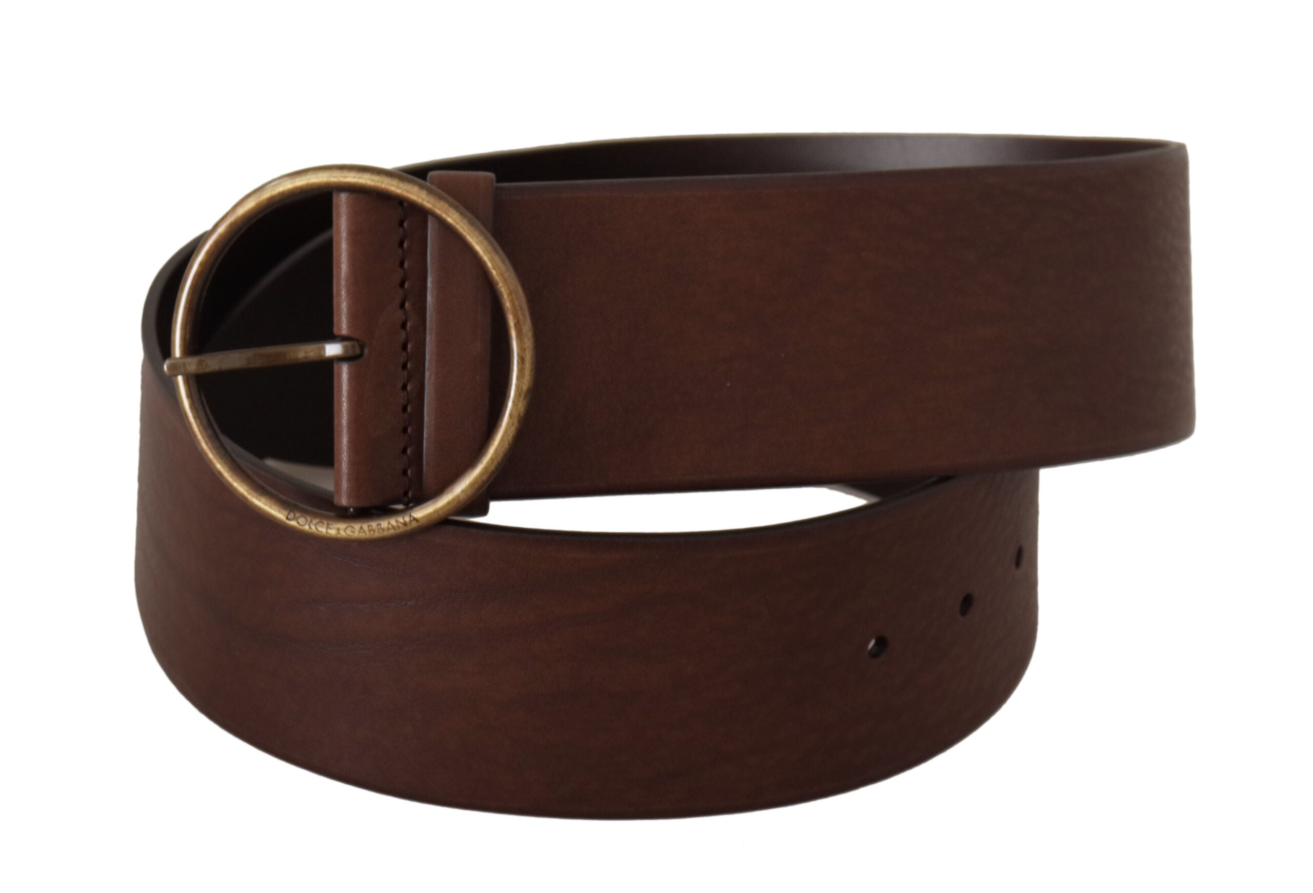 Dolce & Gabbana brown wide leather belt with logo and round metal buckle-2