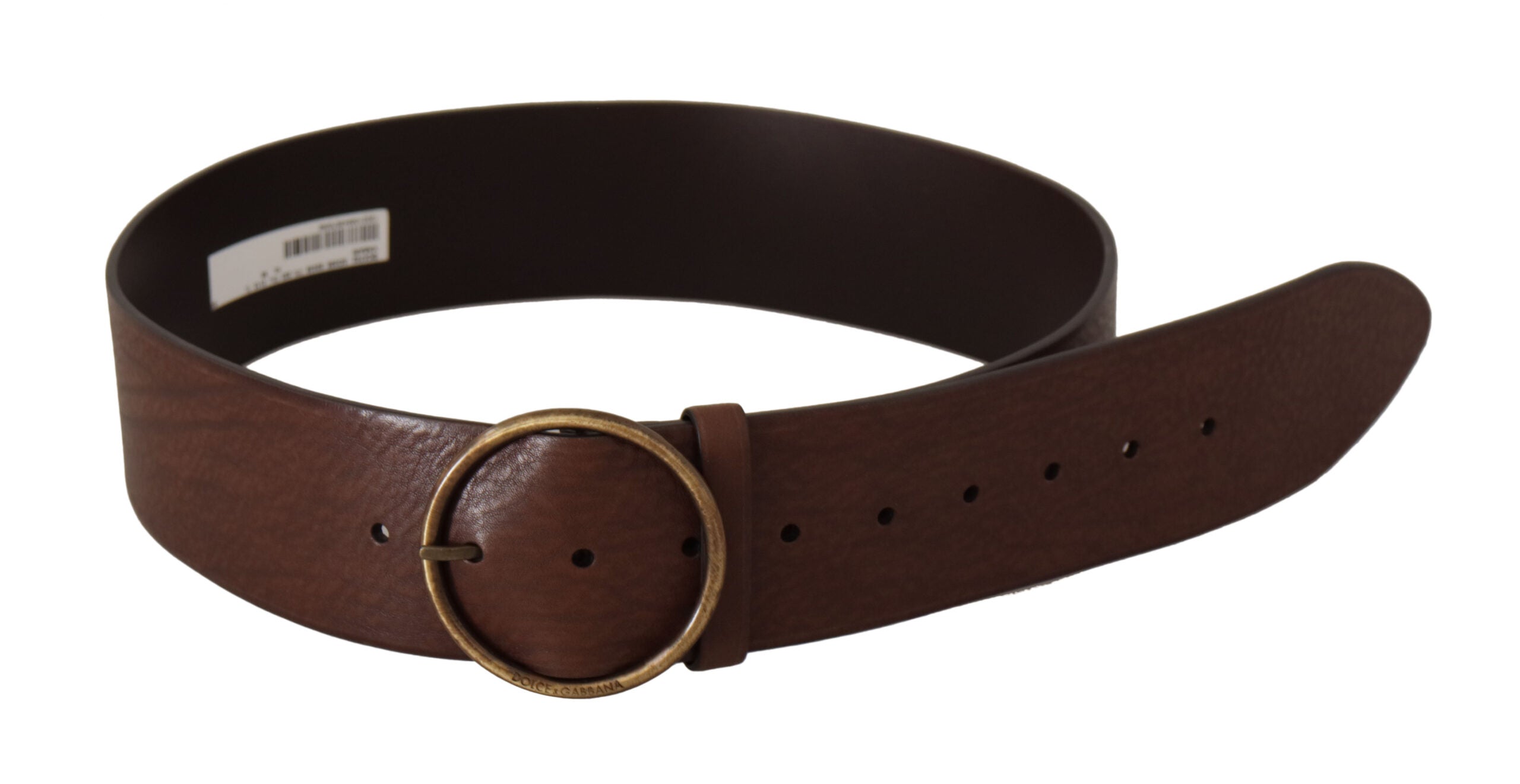 Dolce & Gabbana brown wide leather belt with logo and round metal buckle-3