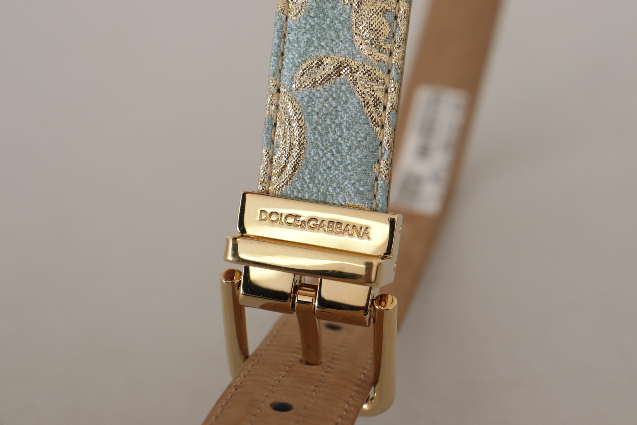 Dolce & Gabbana blue leather jacquard belt with embossed gold metal buckle-3