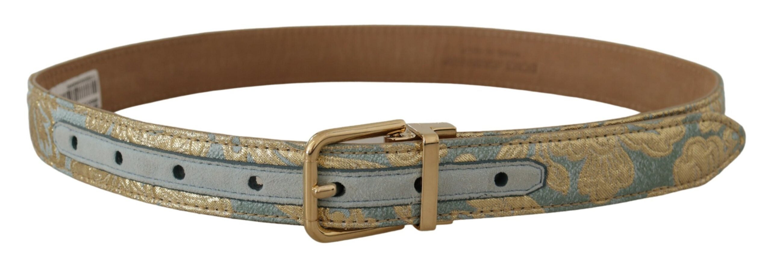 Dolce & Gabbana blue leather jacquard belt with embossed gold metal buckle-4