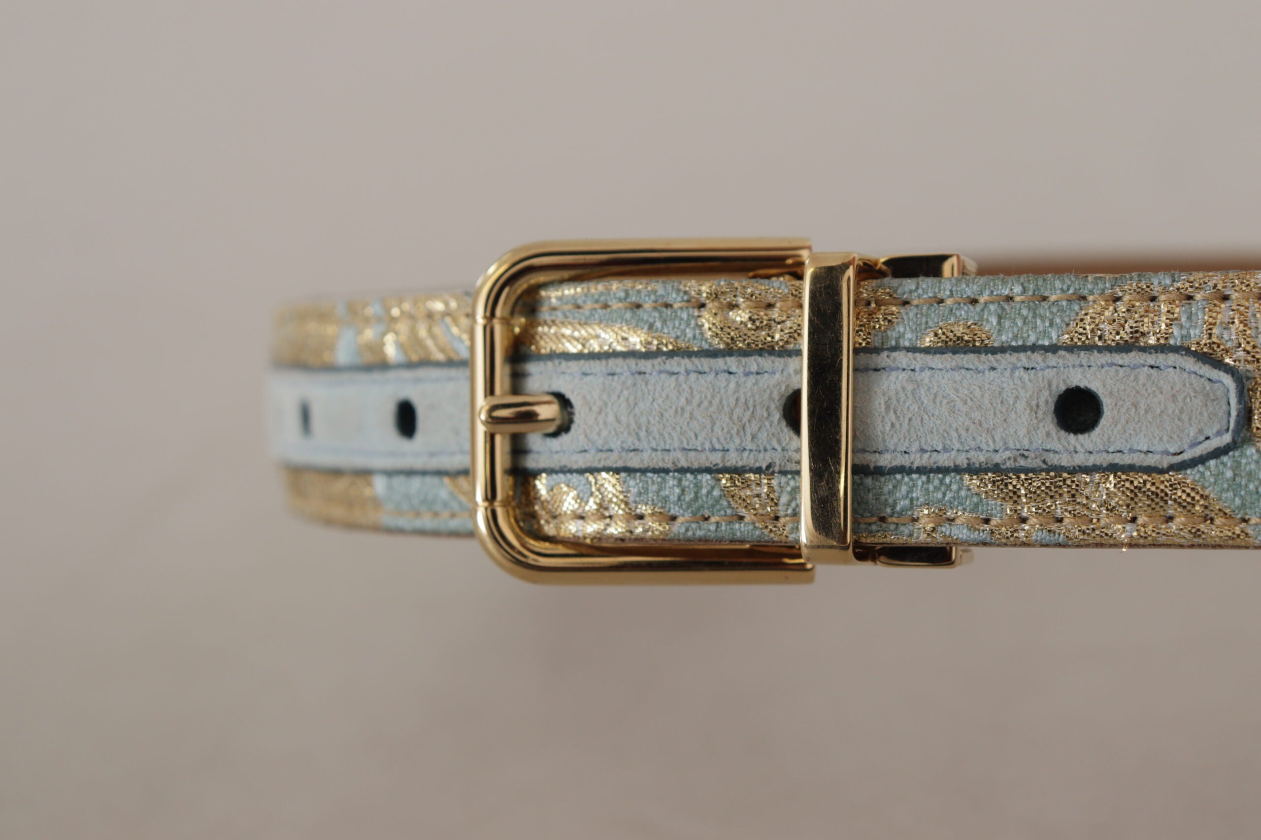 Dolce & Gabbana blue leather jacquard belt with embossed gold metal buckle-5