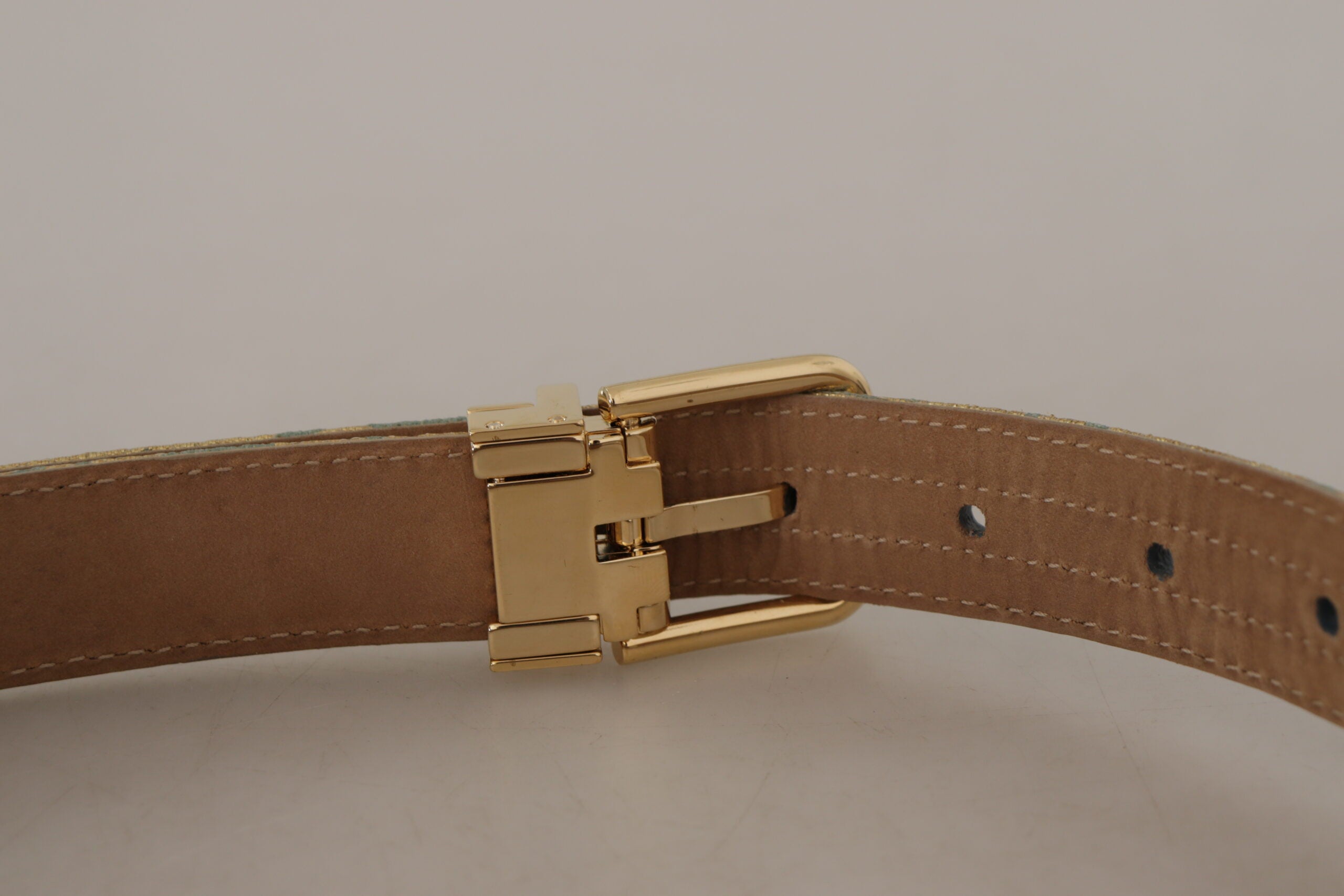 Dolce & Gabbana blue leather jacquard belt with embossed gold metal buckle-6