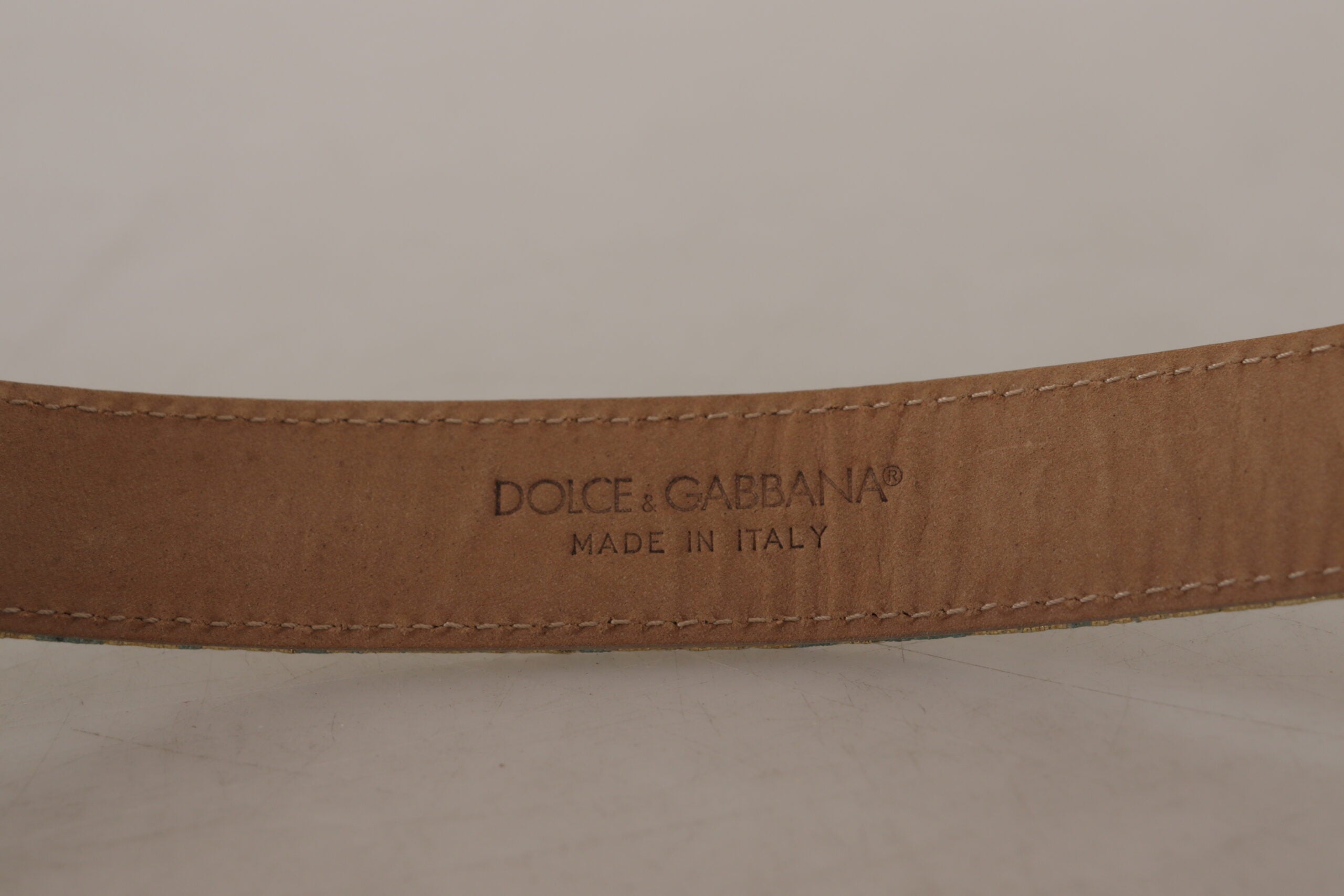Dolce & Gabbana blue leather jacquard belt with embossed gold metal buckle-7
