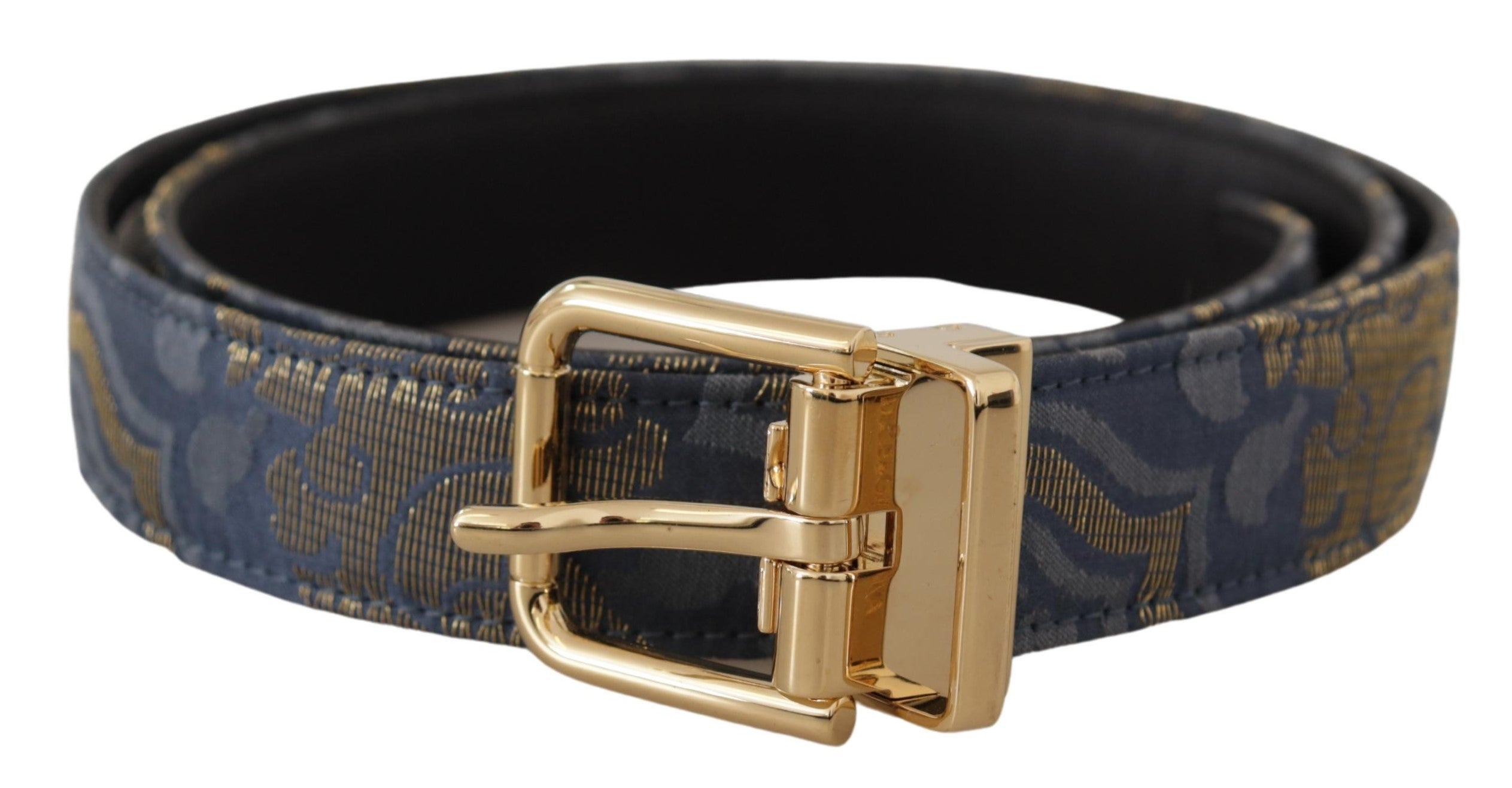 Dolce & Gabbana navy blue jacquard belt with gold-tone logo and metal buckle-1