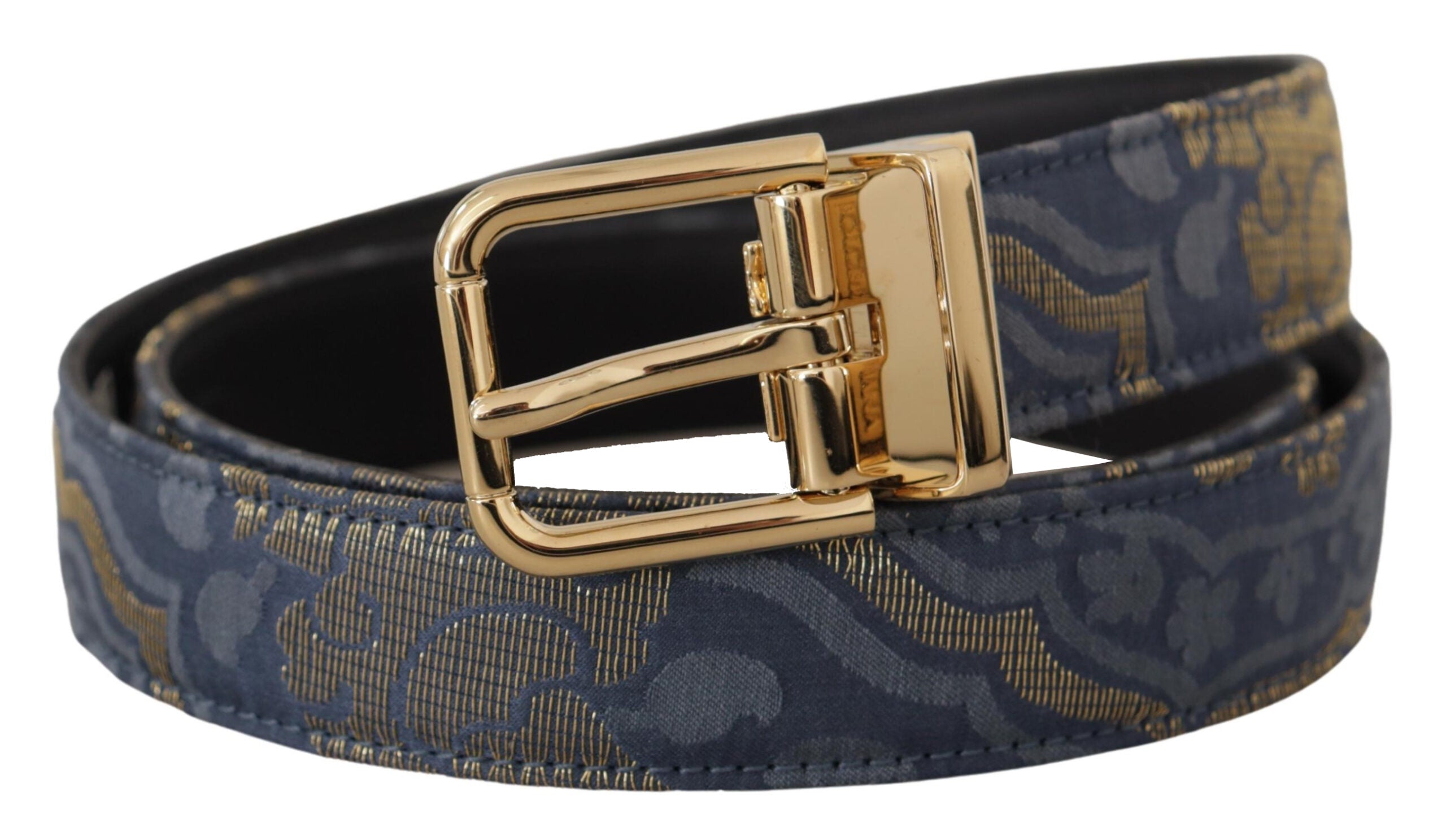 Dolce & Gabbana navy blue jacquard belt with gold-tone logo and metal buckle-2