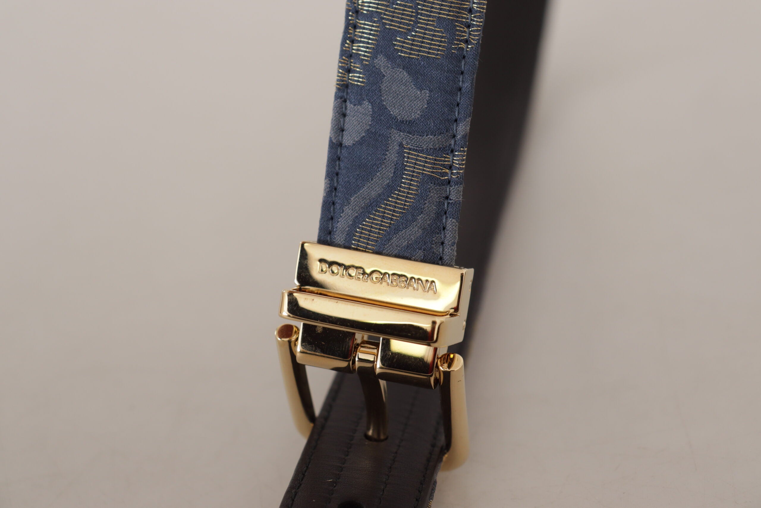 Dolce & Gabbana navy blue jacquard belt with gold-tone logo and metal buckle-3