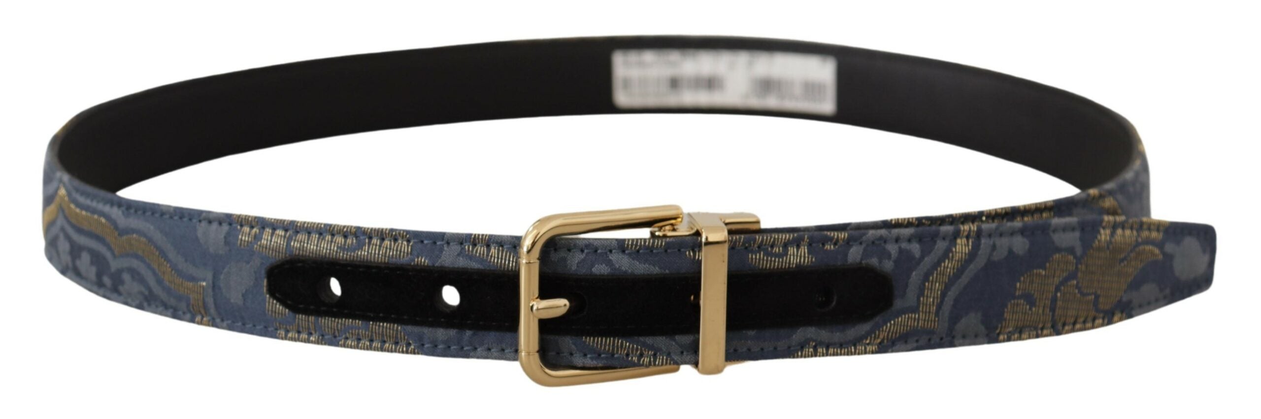Dolce & Gabbana navy blue jacquard belt with gold-tone logo and metal buckle-4