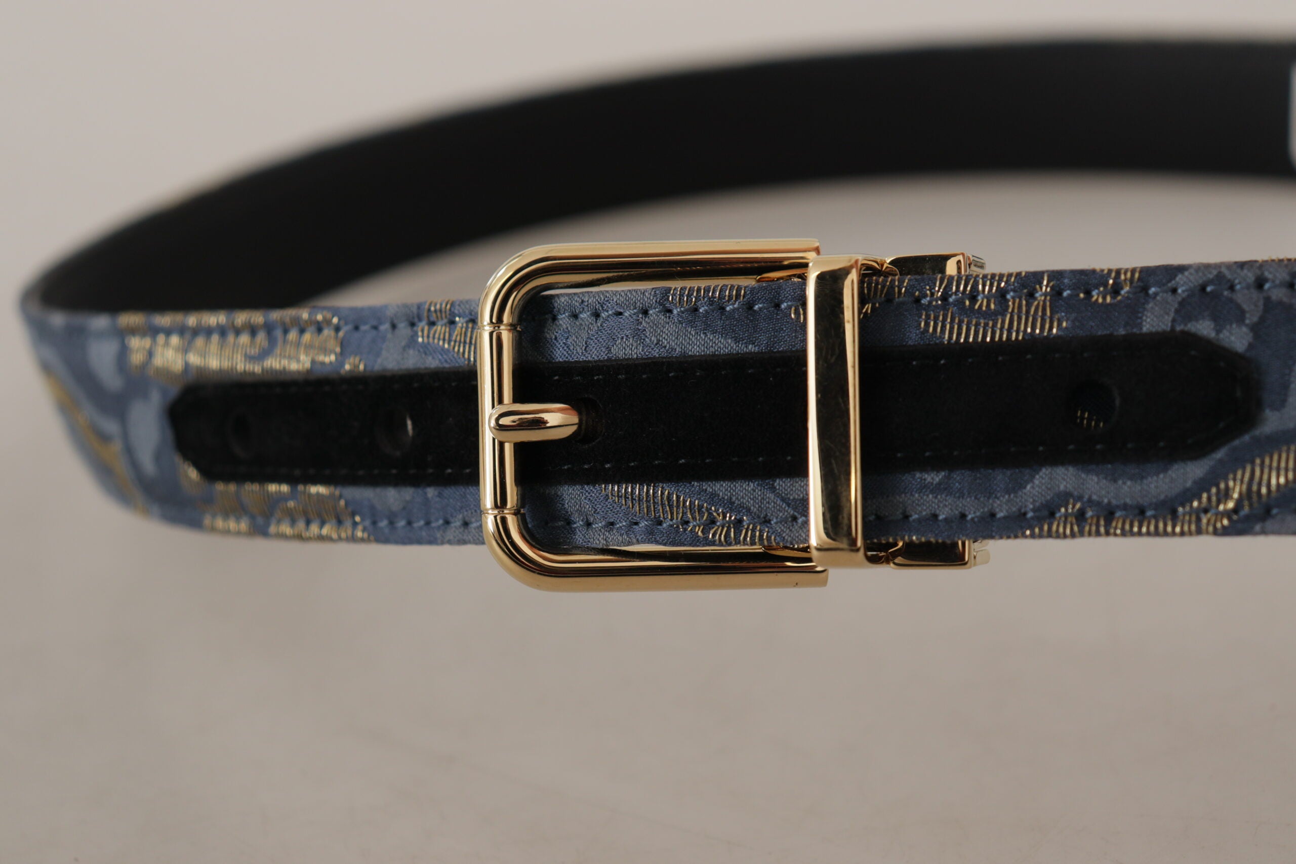Dolce & Gabbana navy blue jacquard belt with gold-tone logo and metal buckle-5