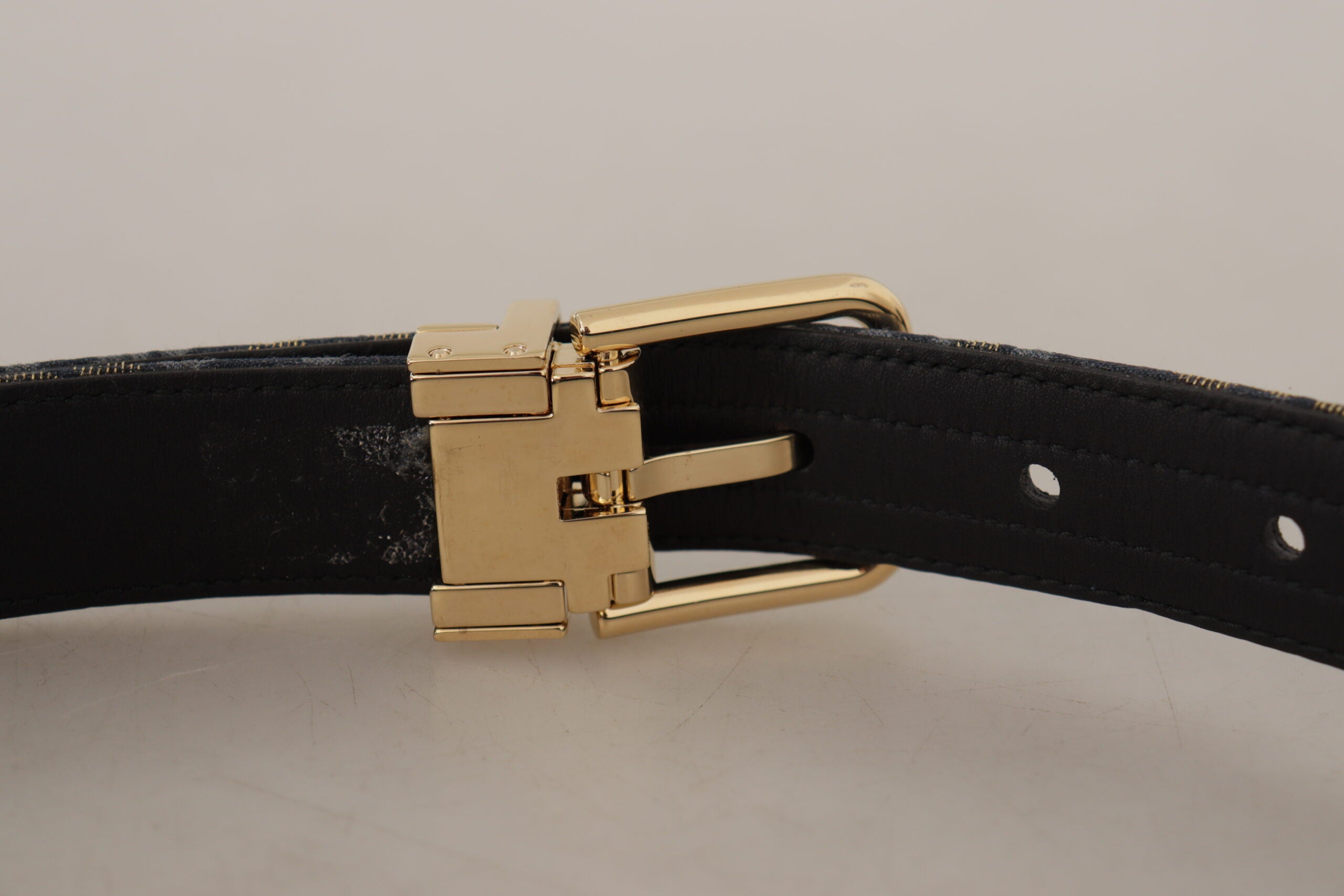 Dolce & Gabbana navy blue jacquard belt with gold-tone logo and metal buckle-6