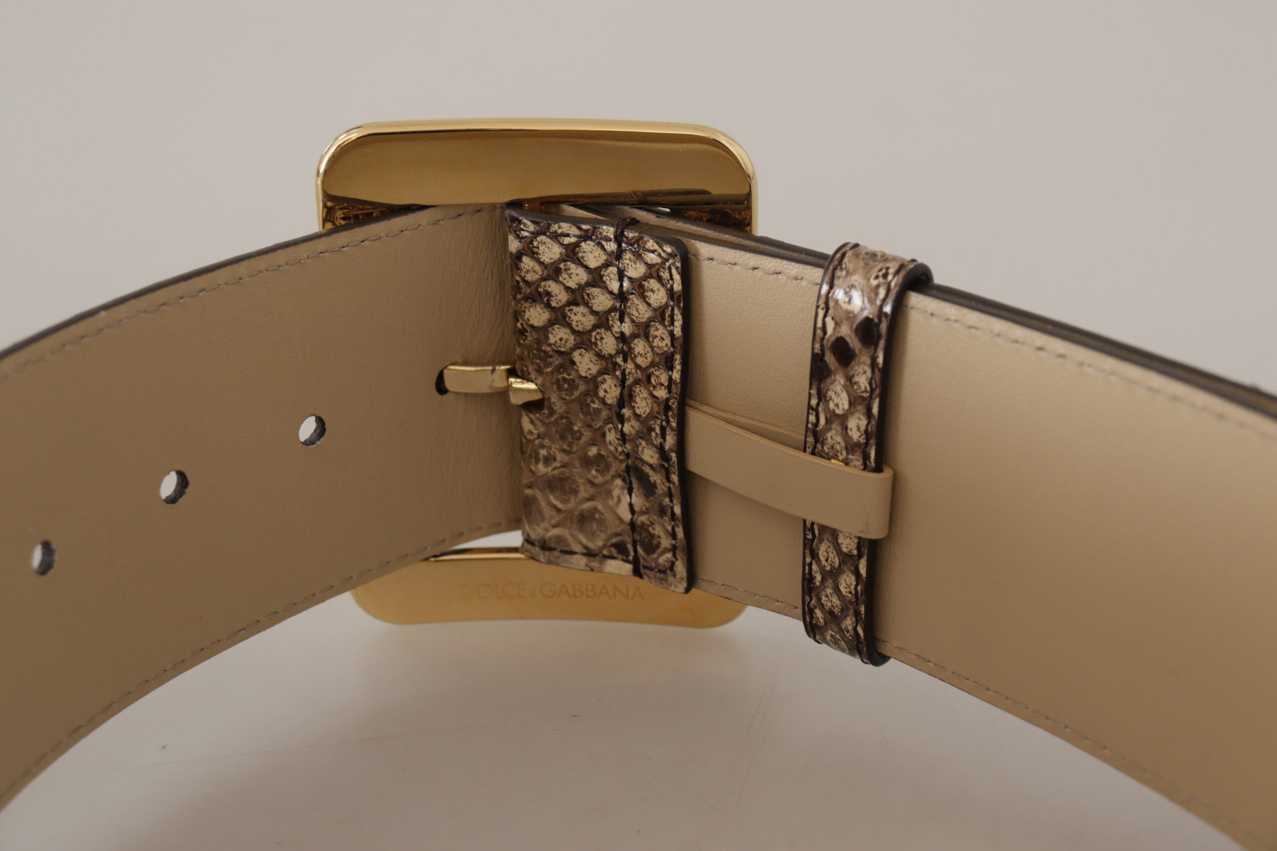 Dolce & Gabbana brown exotic wide leather belt with gold metal buckle-5