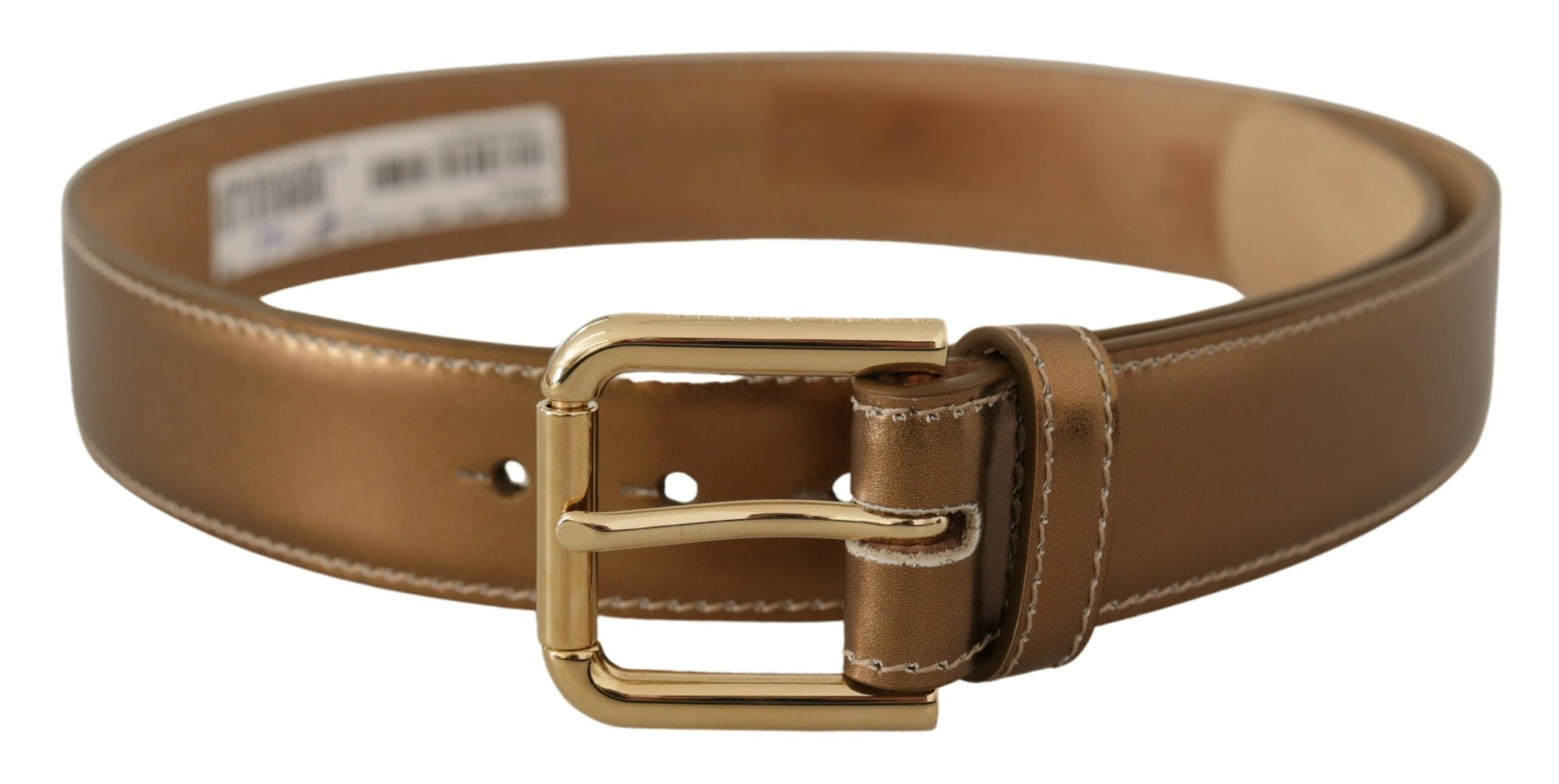 Dolce & Gabbana Bronze Calfskin Leather Gold Logo Belt Buckle-1