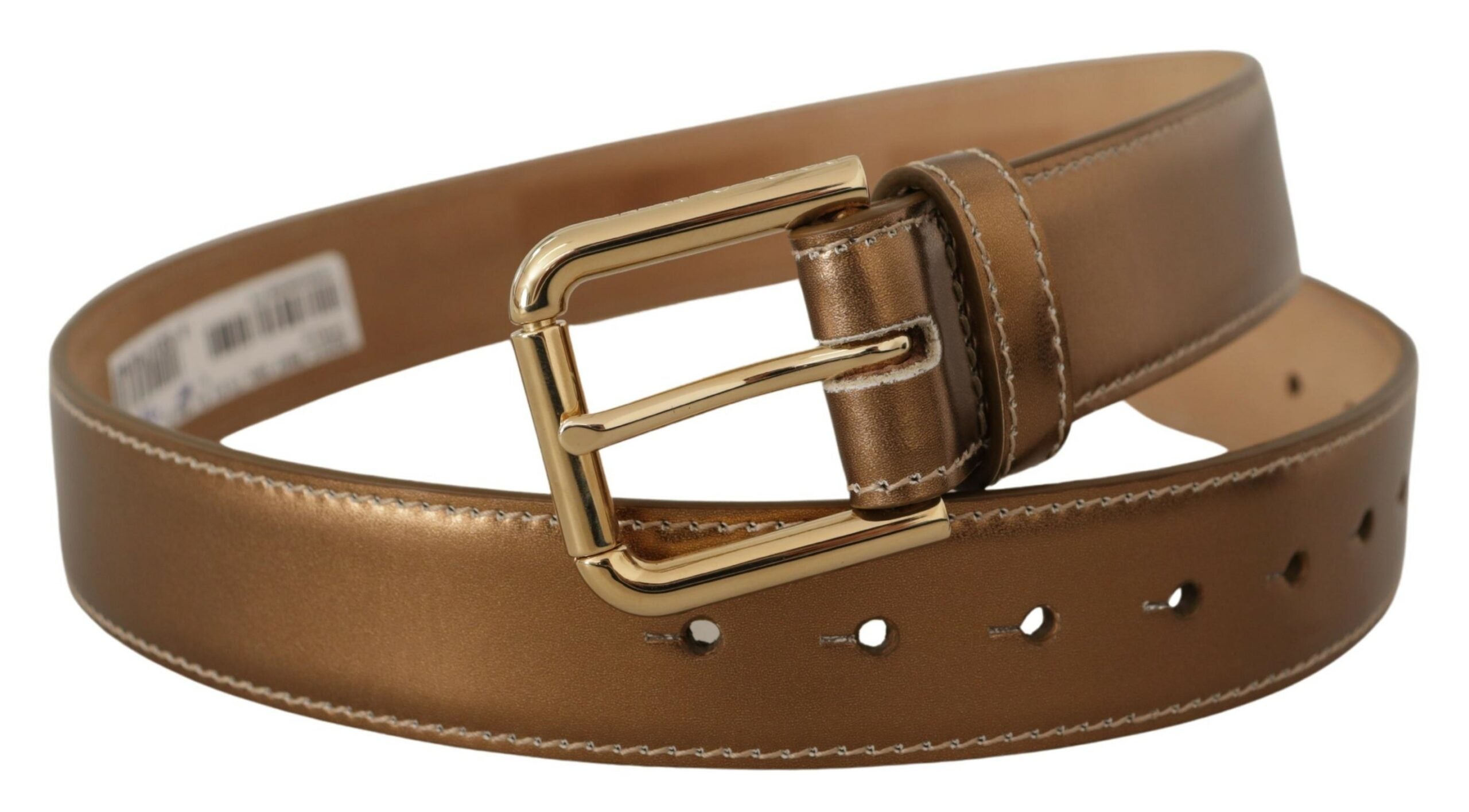 Dolce & Gabbana Bronze Calfskin Leather Gold Logo Belt Buckle-2