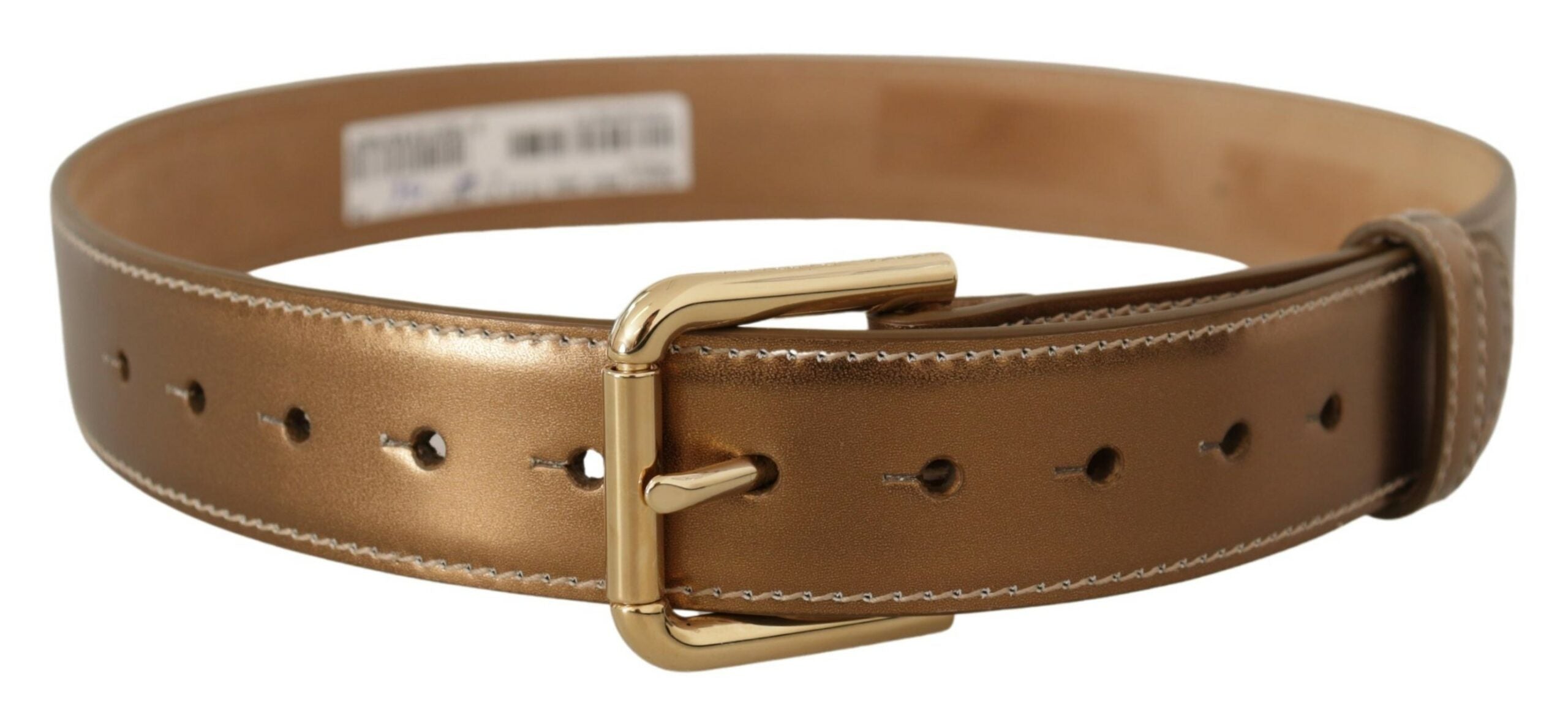 Dolce & Gabbana Bronze Calfskin Leather Gold Logo Belt Buckle-3