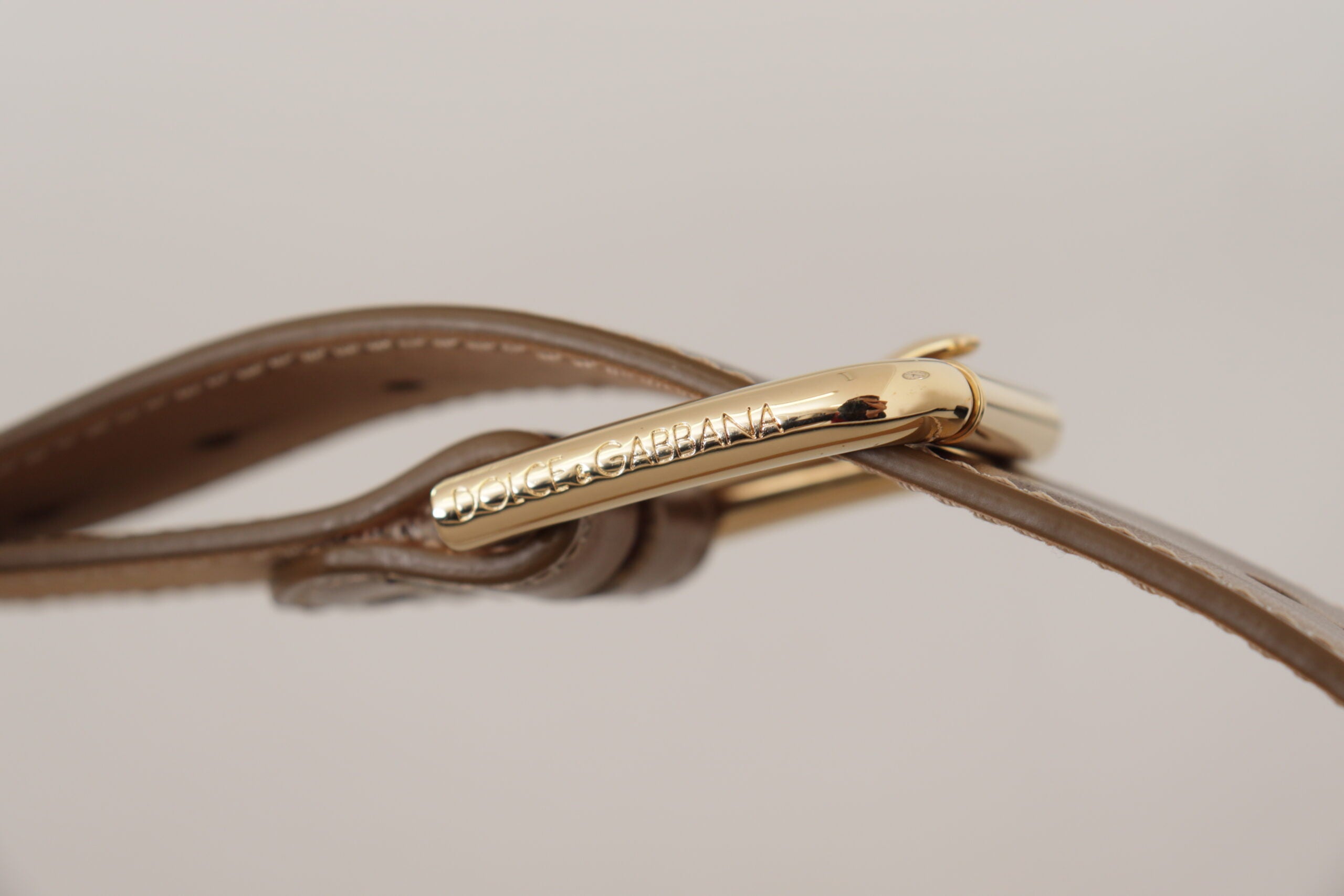 Dolce & Gabbana Bronze Calfskin Leather Gold Logo Belt Buckle-4