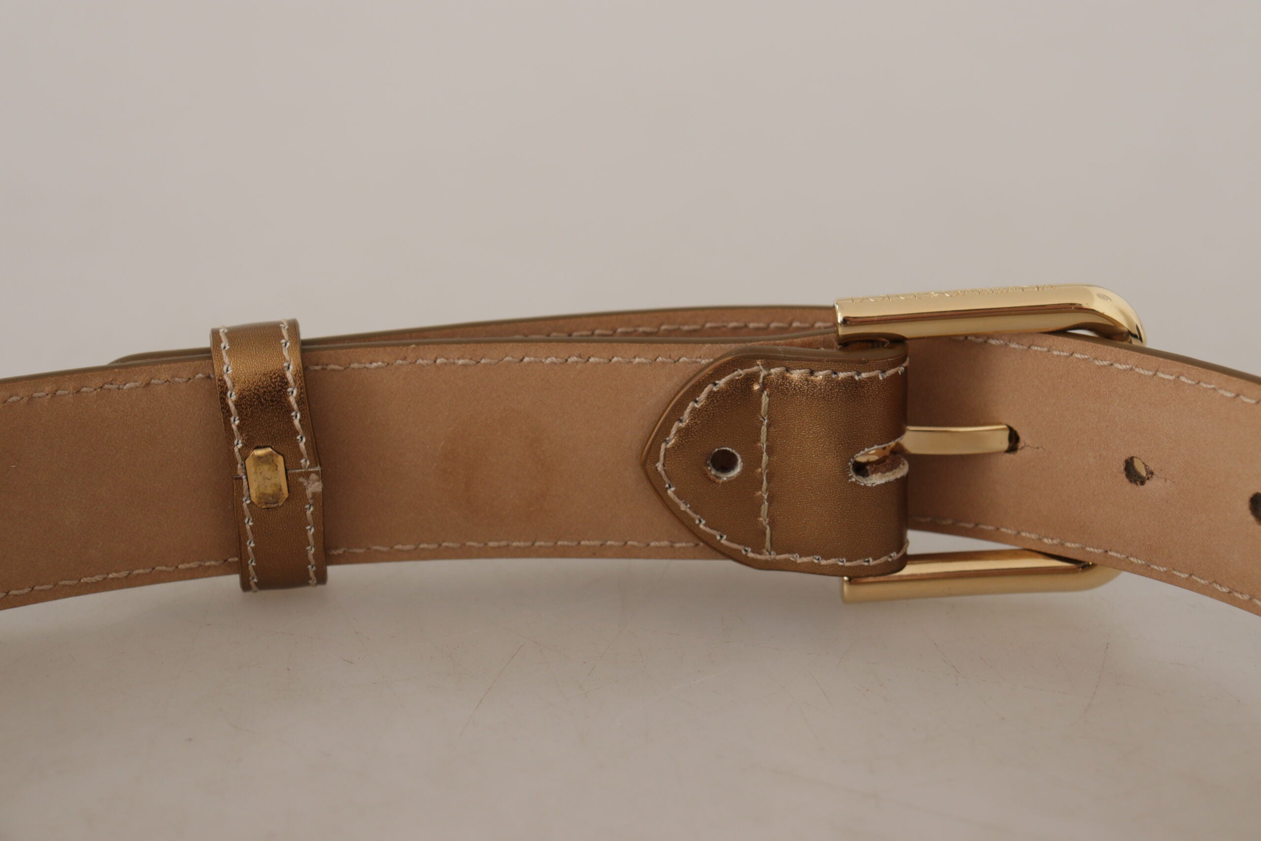 Dolce & Gabbana Bronze Calfskin Leather Gold Logo Belt Buckle-5