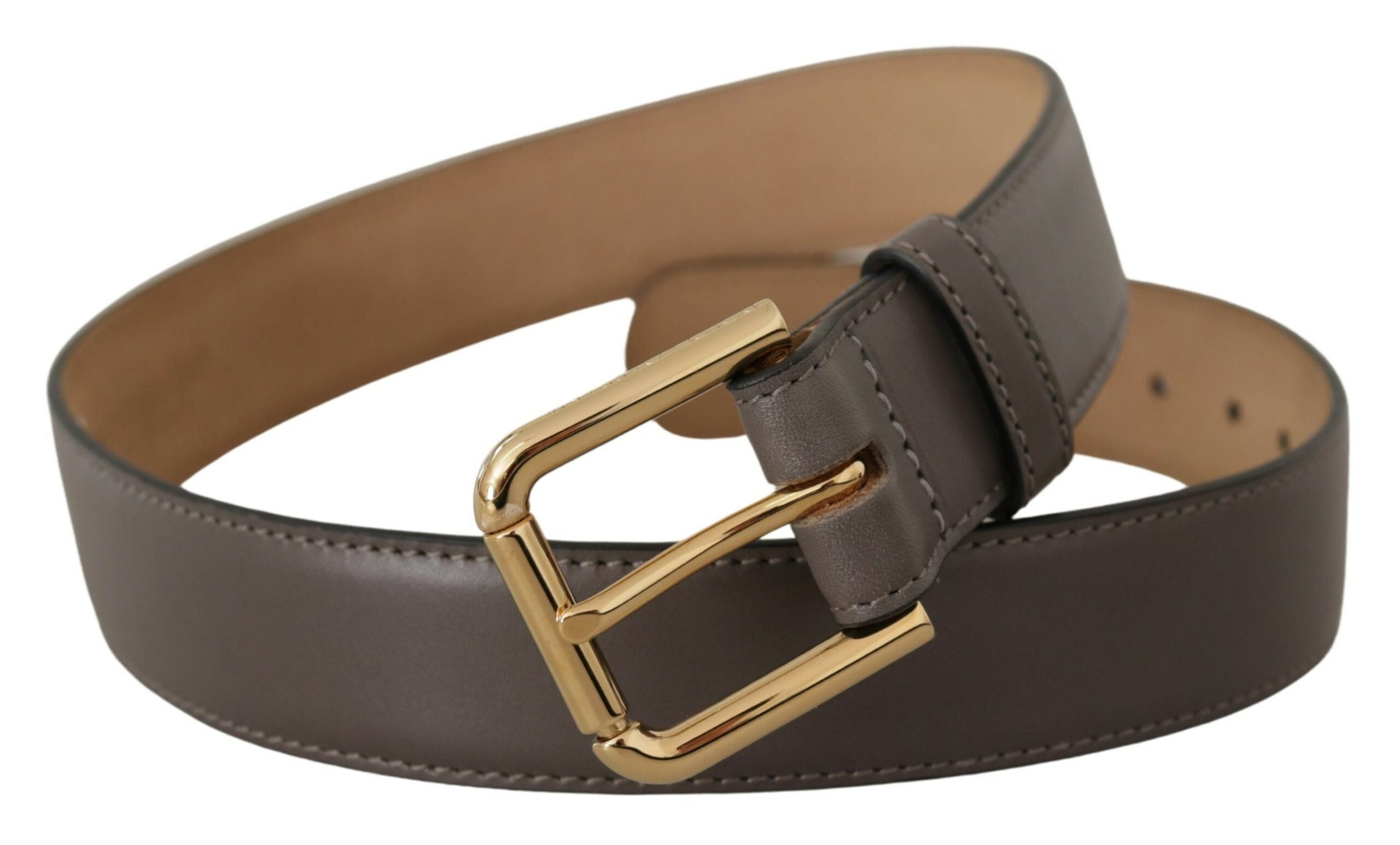 Dolce & Gabbana grey calfskin leather belt with gold metal logo buckle-2