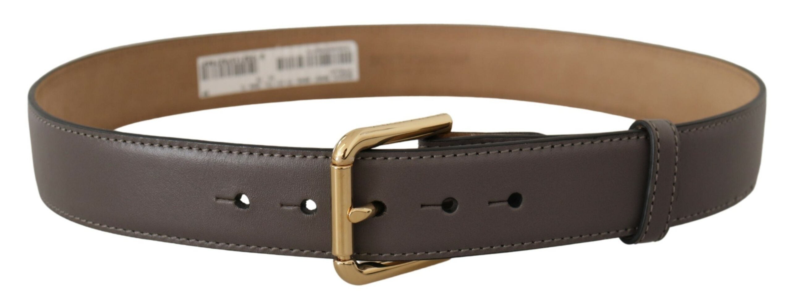 Dolce & Gabbana grey calfskin leather belt with gold metal logo buckle-3