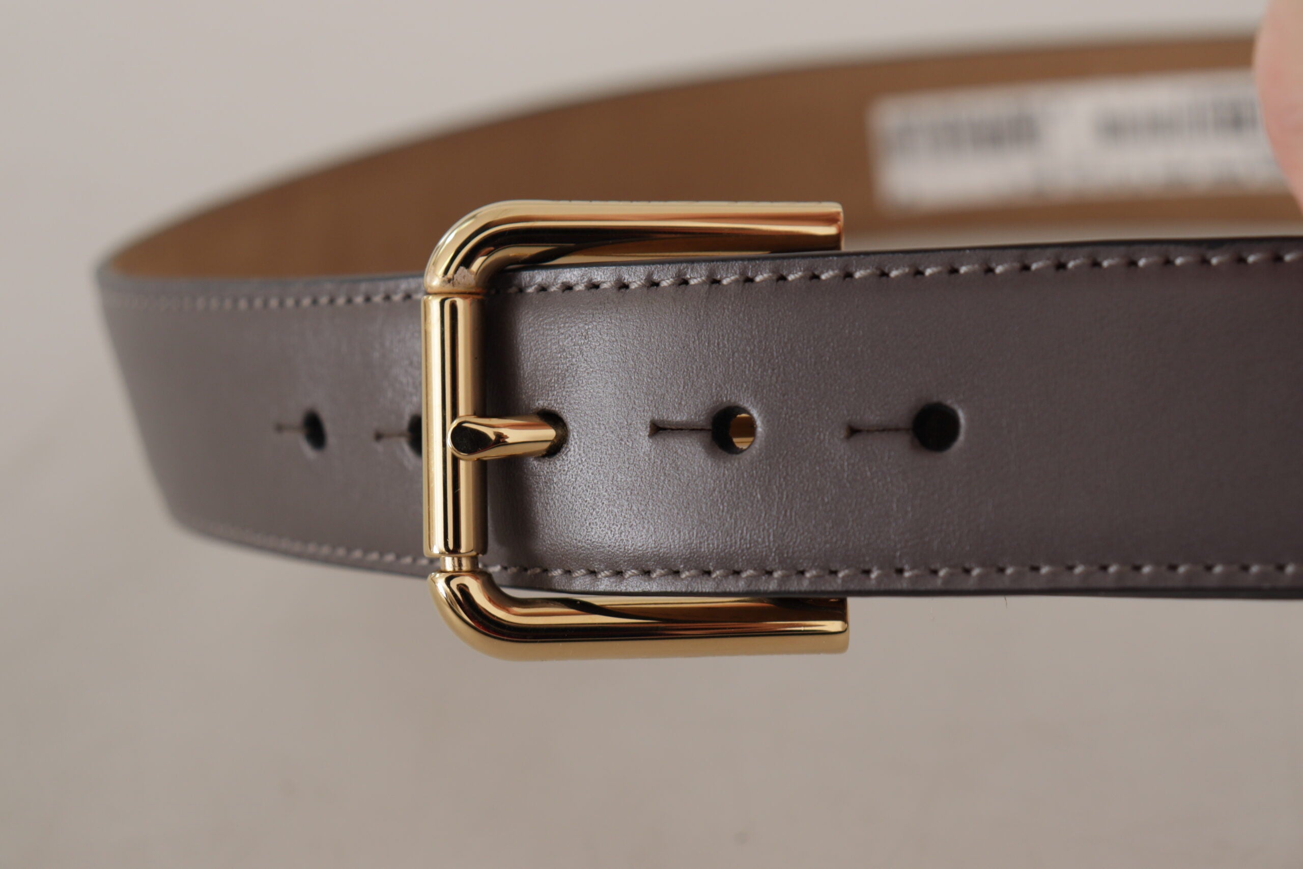 Dolce & Gabbana grey calfskin leather belt with gold metal logo buckle-4