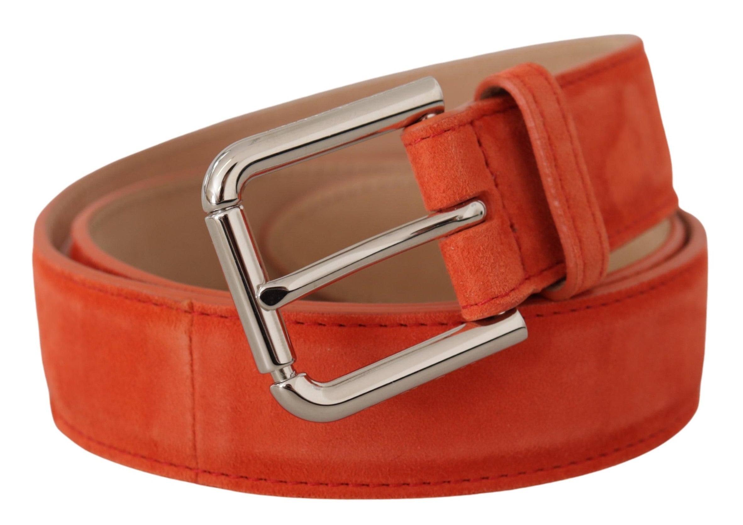 Cinturón de ante y piel naranja de Dolce & Gabbana con hebilla metálica con el logotipo plateado-2