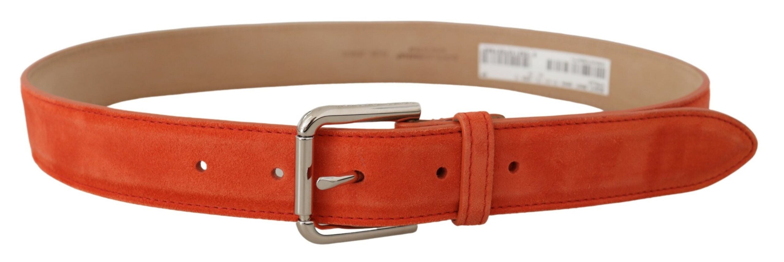 Cinturón de ante y piel naranja de Dolce & Gabbana con hebilla metálica con el logotipo plateado-3