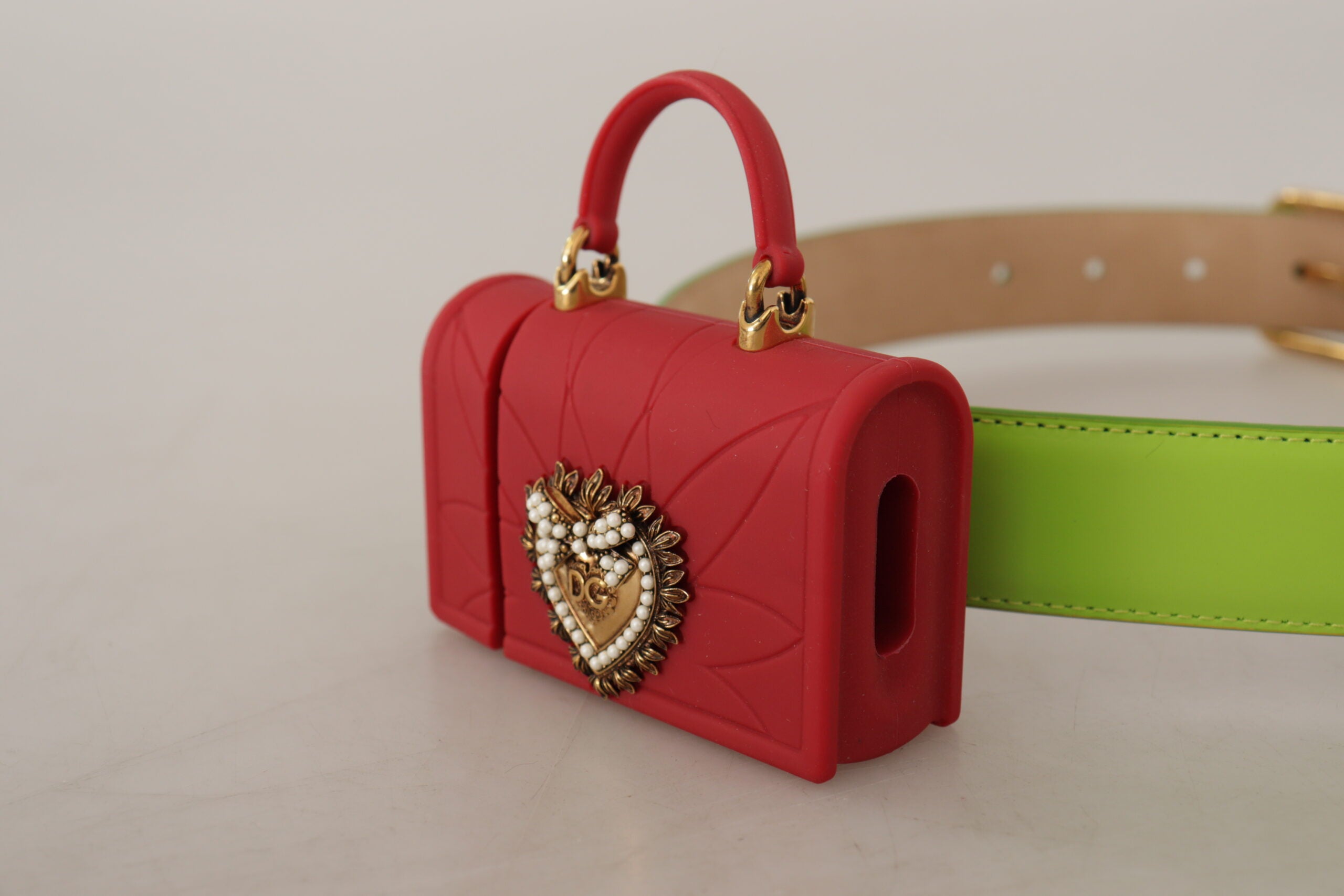 Dolce & Gabbana Green Leather Devotion Heart Micro Bag Headphone Belt-5