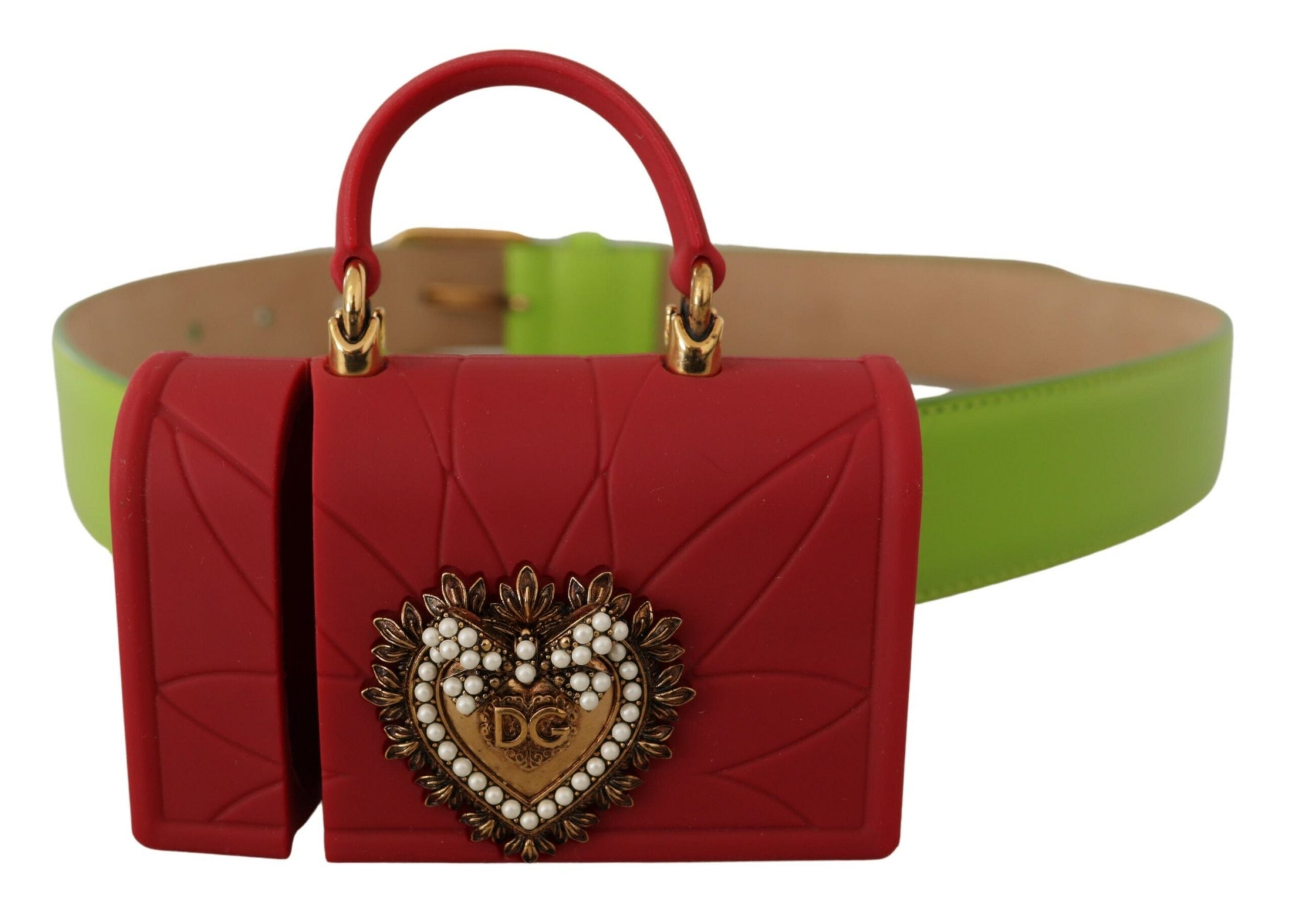 Dolce & Gabbana Green Leather Devotion Heart Micro Bag Headphone Belt
