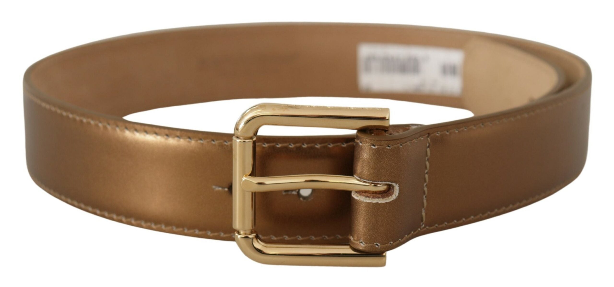 Dolce & Gabbana bronze leather belt buckle with gold logo engraving-1