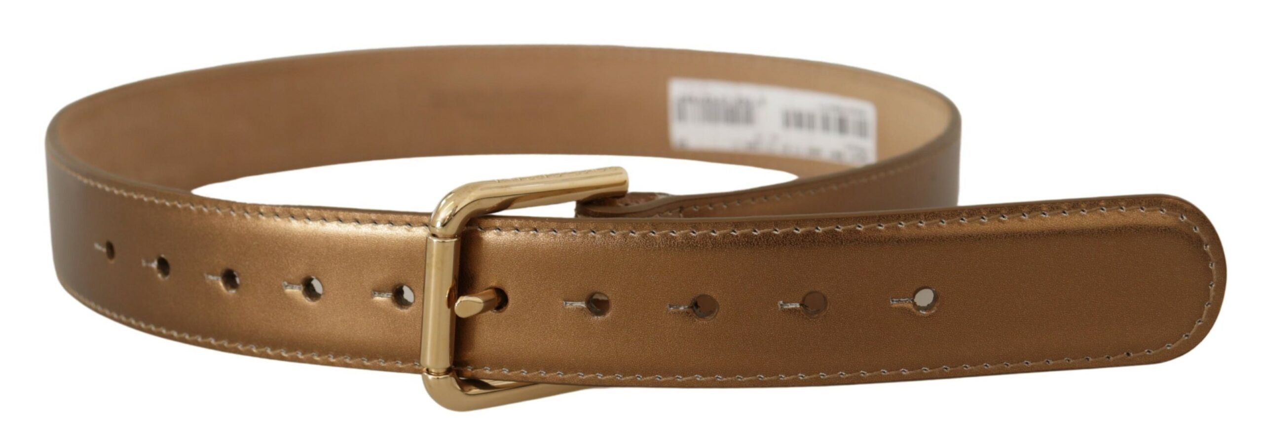 Dolce & Gabbana bronze leather belt buckle with gold logo engraving-2