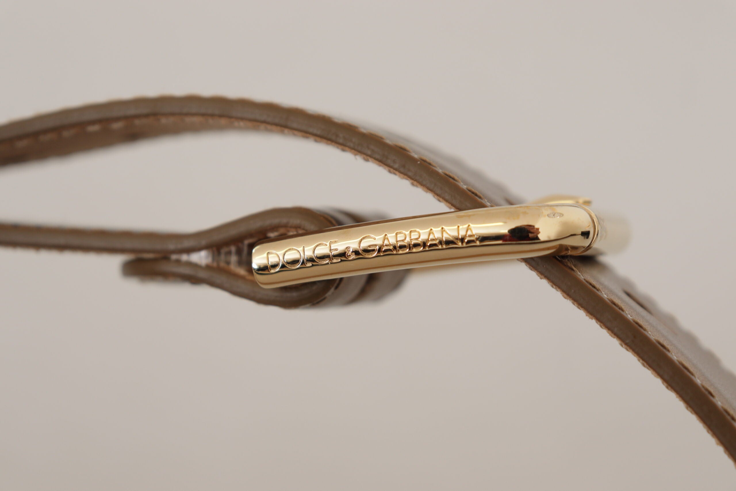 Dolce & Gabbana bronze leather belt buckle with gold logo engraving-3