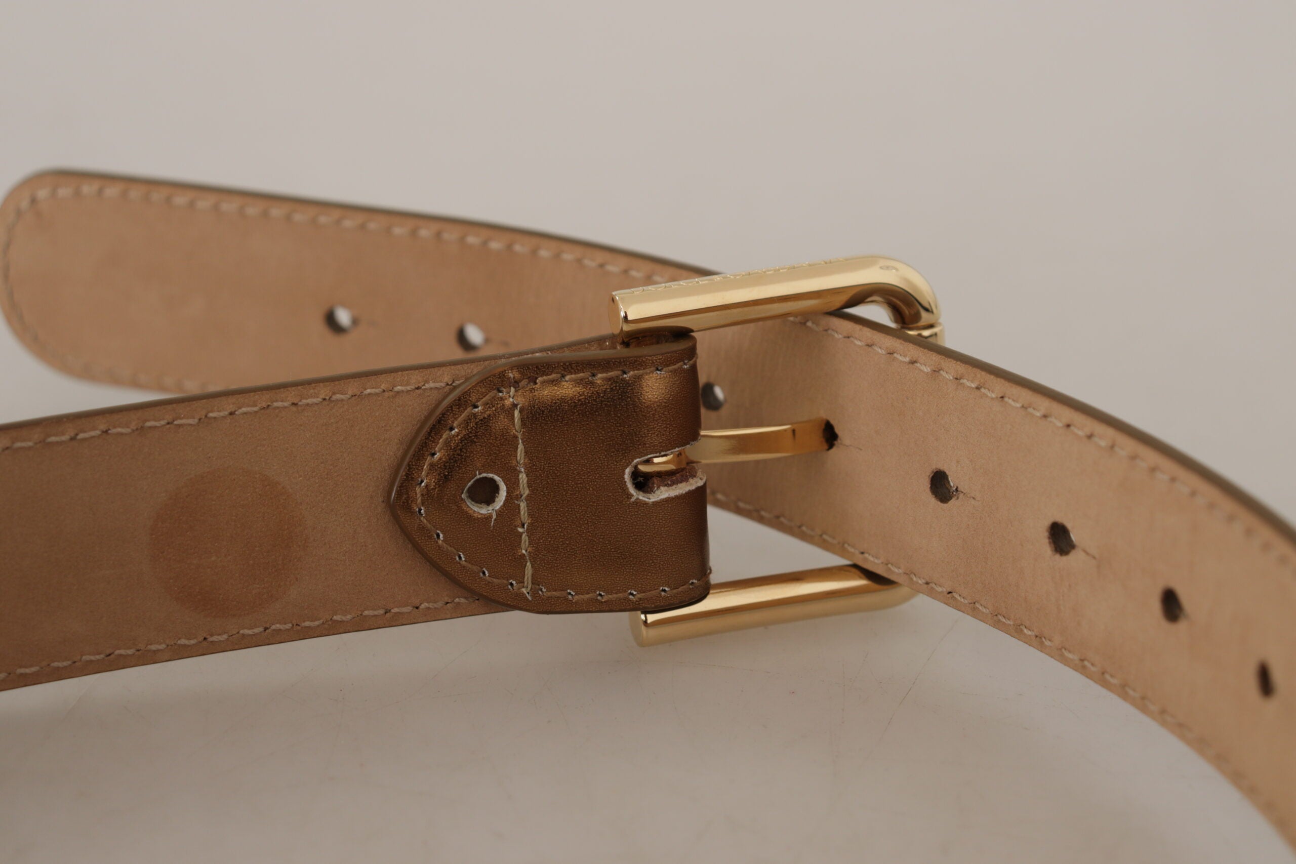 Dolce & Gabbana bronze leather belt buckle with gold logo engraving-4