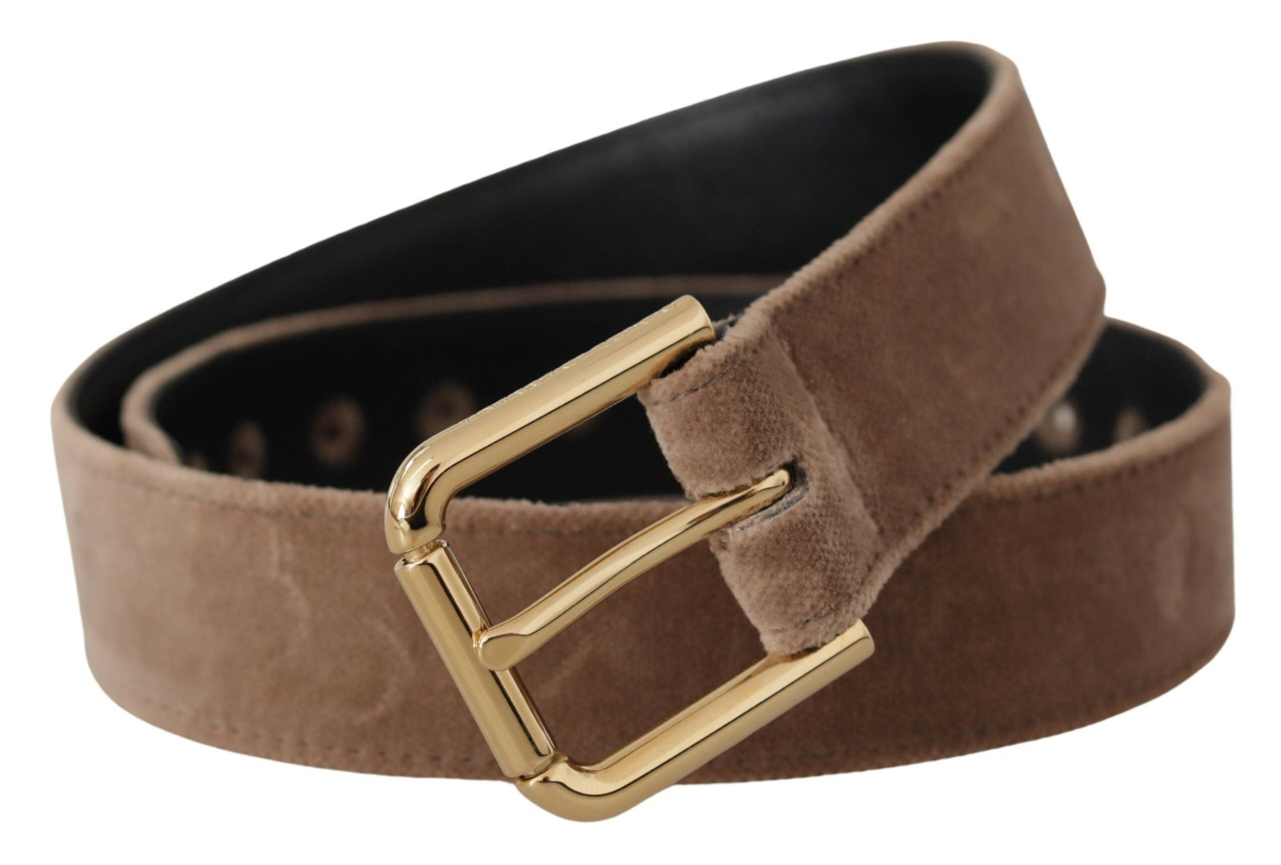 Dolce & Gabbana light brown velvet belt with gold-tone logo metal buckle-2