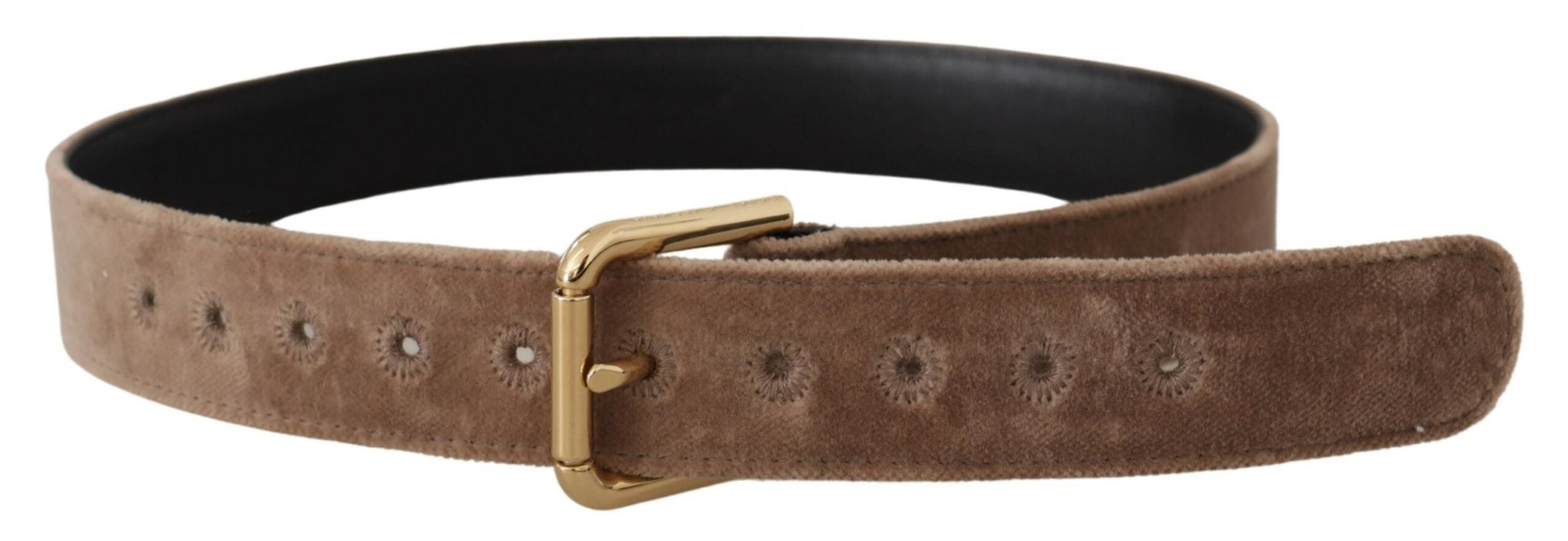 Dolce & Gabbana light brown velvet belt with gold-tone logo metal buckle-3