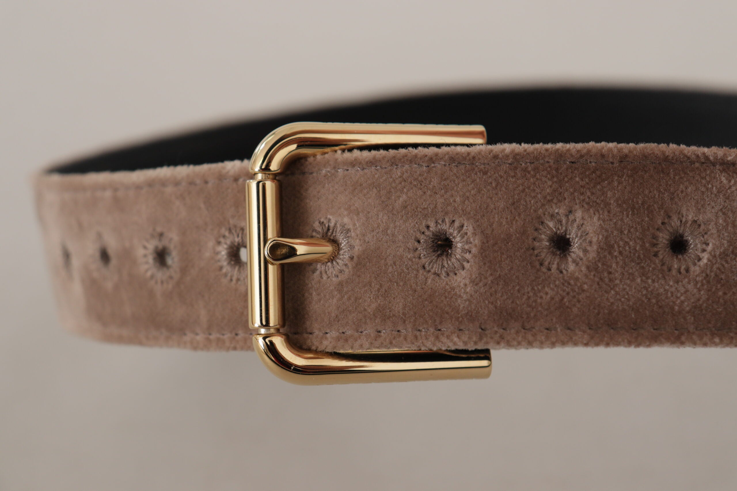 Dolce & Gabbana light brown velvet belt with gold-tone logo metal buckle-4