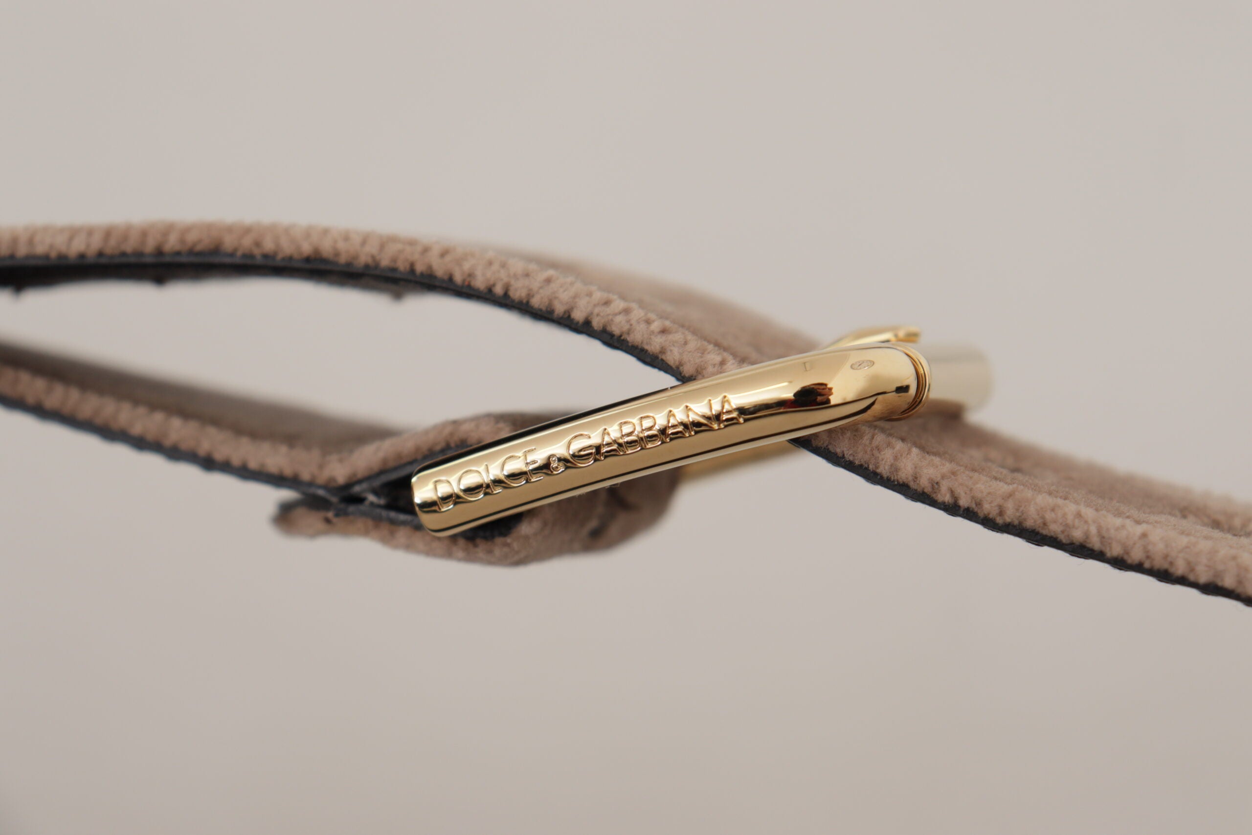 Dolce & Gabbana light brown velvet belt with gold-tone logo metal buckle-5
