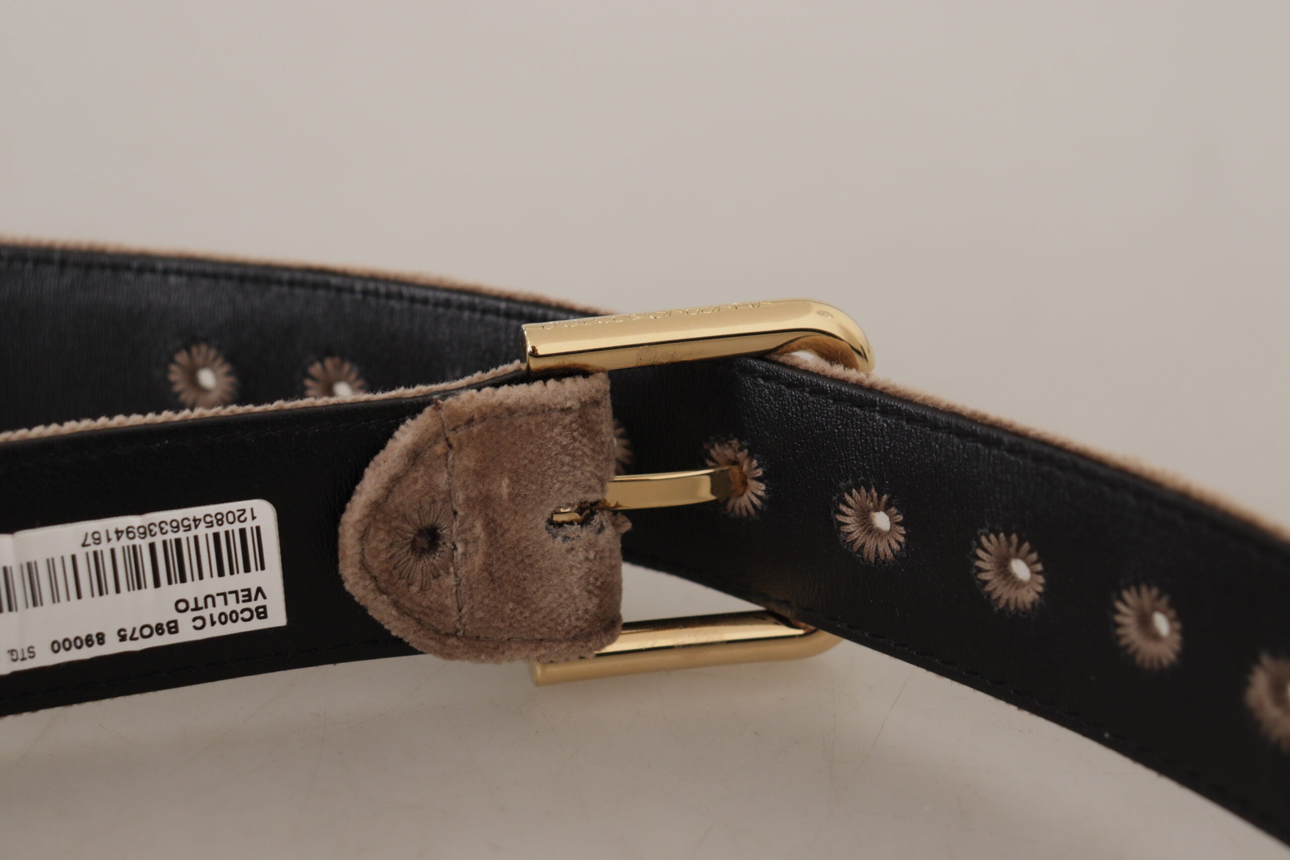 Dolce & Gabbana light brown velvet belt with gold-tone logo metal buckle-6