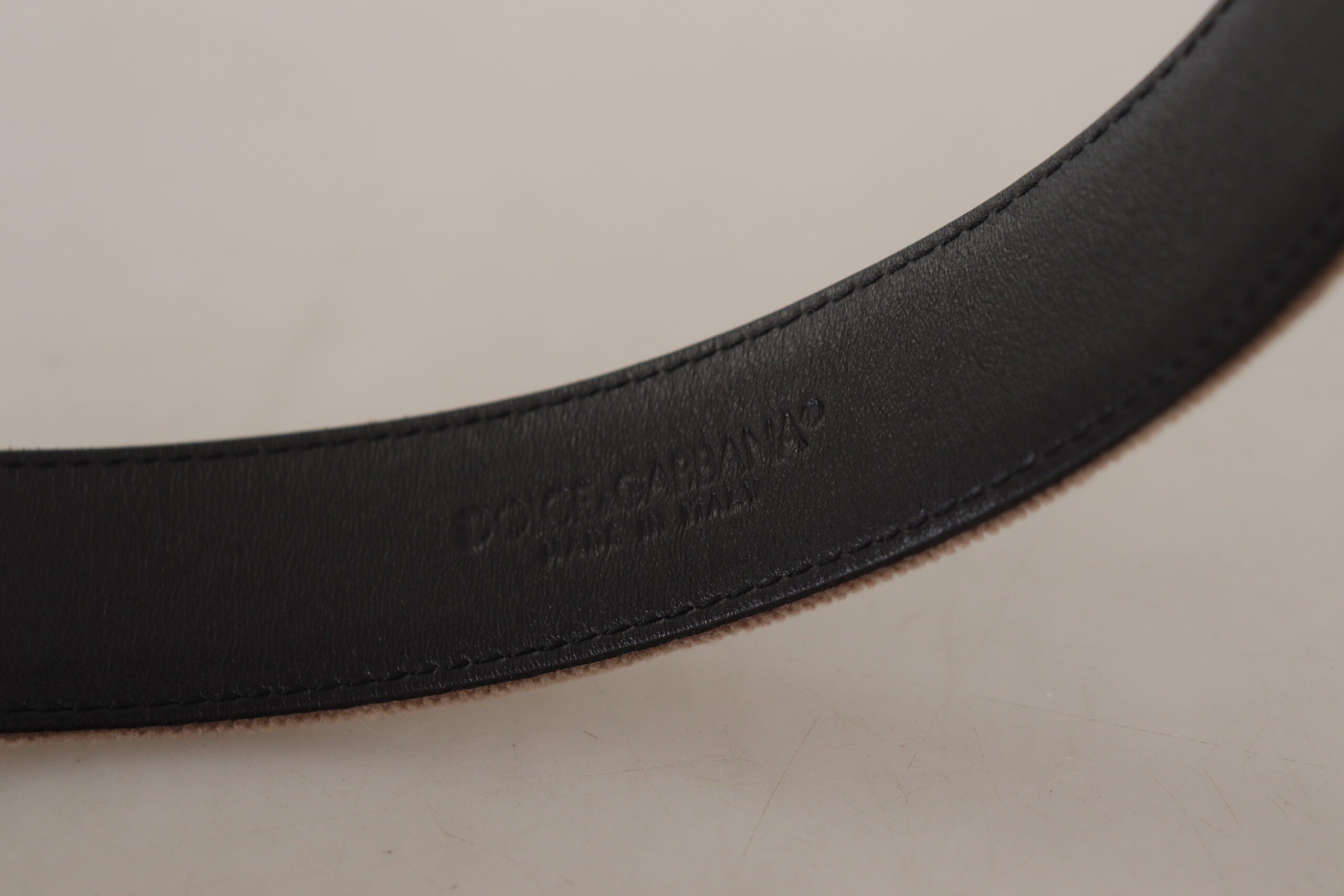 Dolce & Gabbana light brown velvet belt with gold-tone logo metal buckle-7
