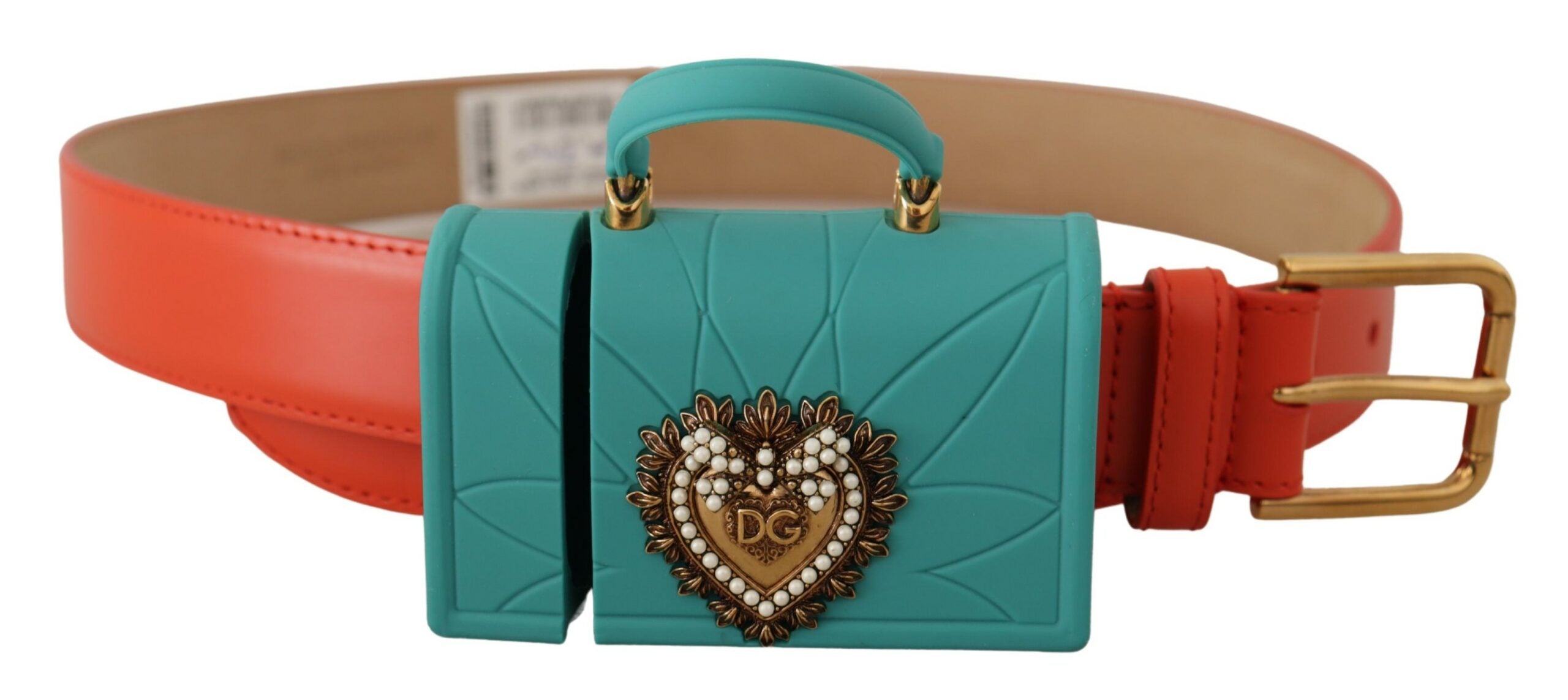 Dolce & Gabbana Orange Leder Devotion Heart Micro Tasche Kopfhörer Gürtel-1