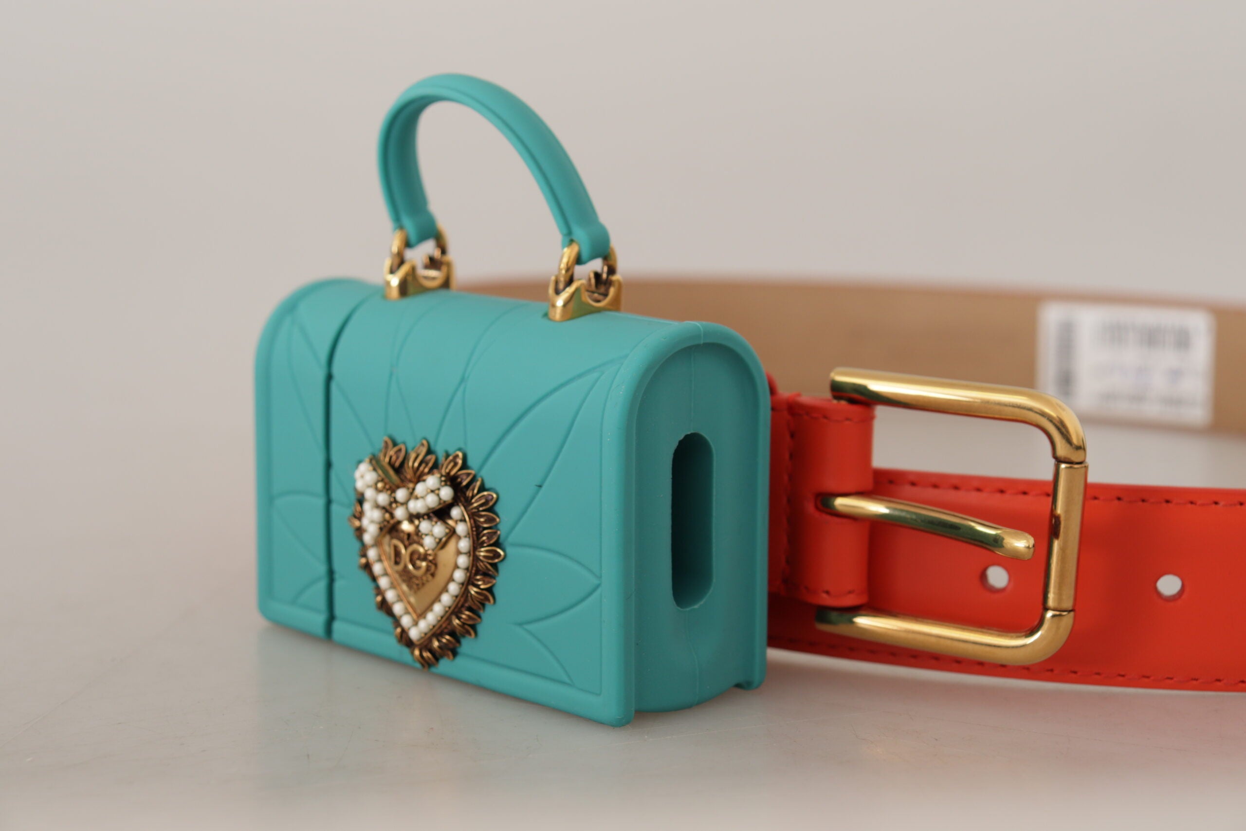 Dolce & Gabbana Orange Leder Devotion Heart Micro Tasche Kopfhörer Gürtel-3