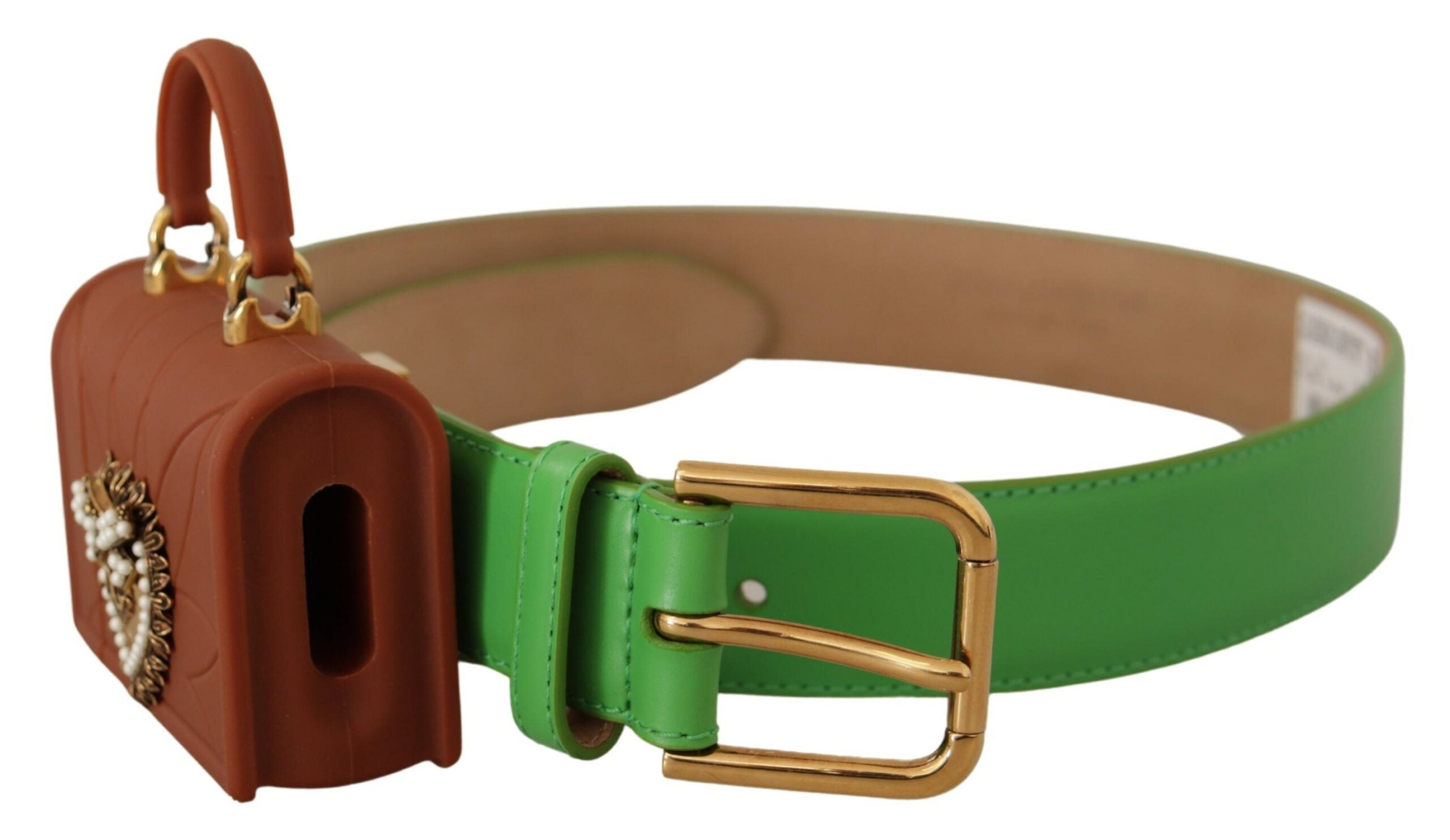 Dolce & Gabbana Green Leather Devotion Heart Micro Bag Headphone Belt